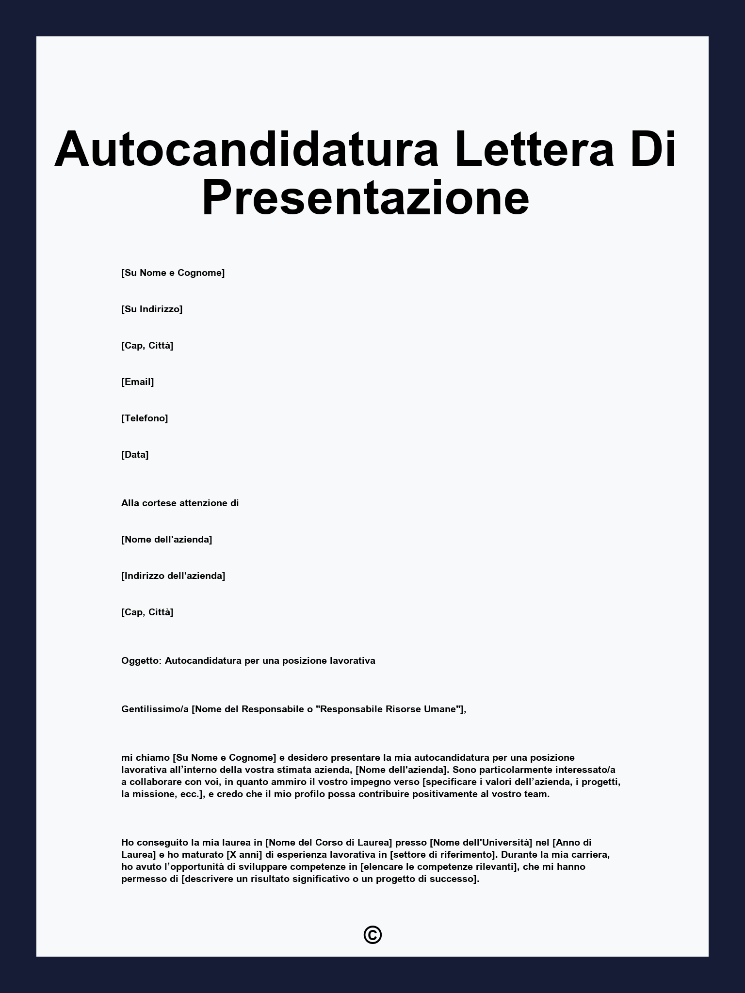 Autocandidatura Lettera Di Presentazione