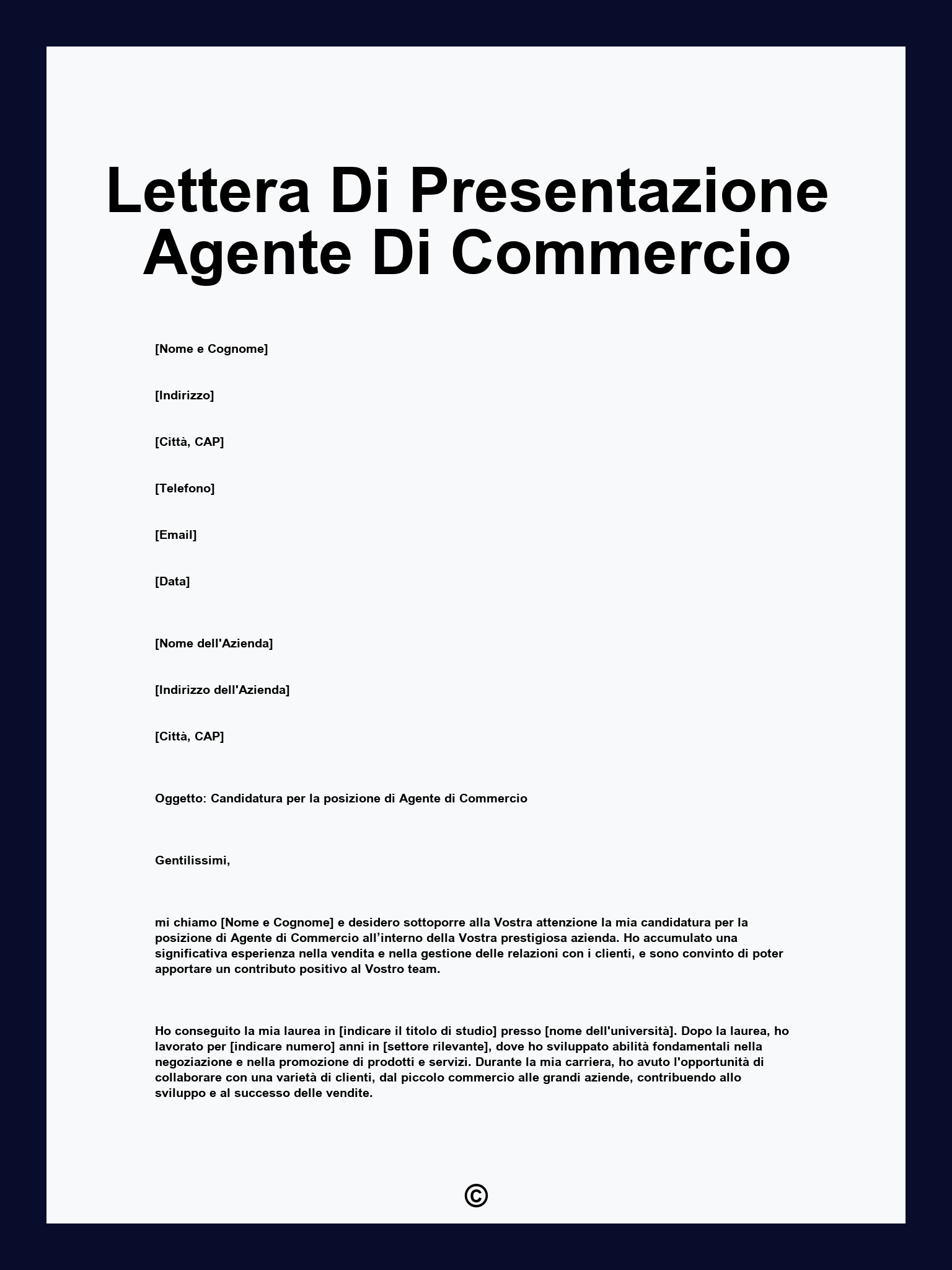 Lettera Di Presentazione Agente Di Commercio
