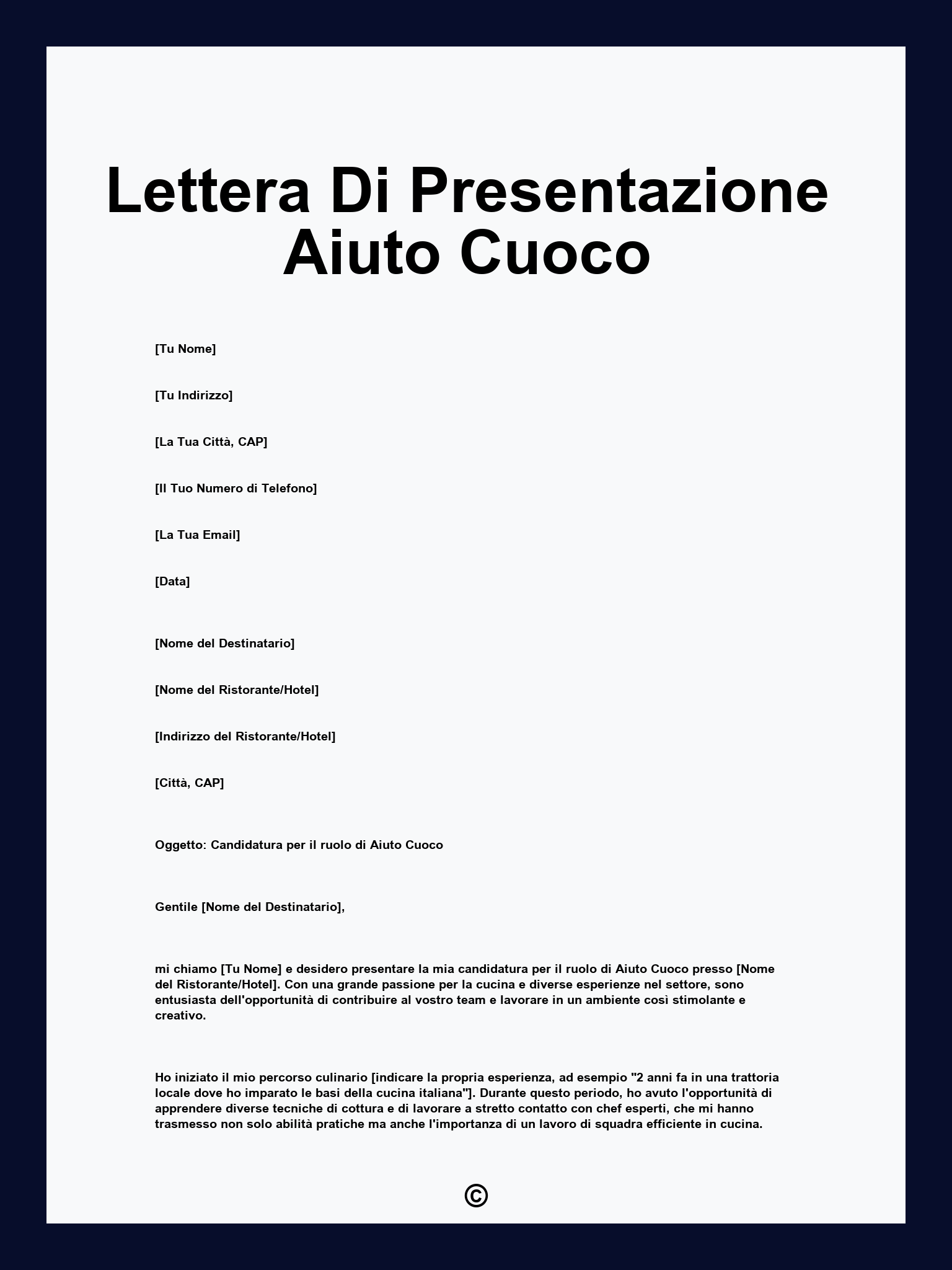 Lettera Di Presentazione Aiuto Cuoco