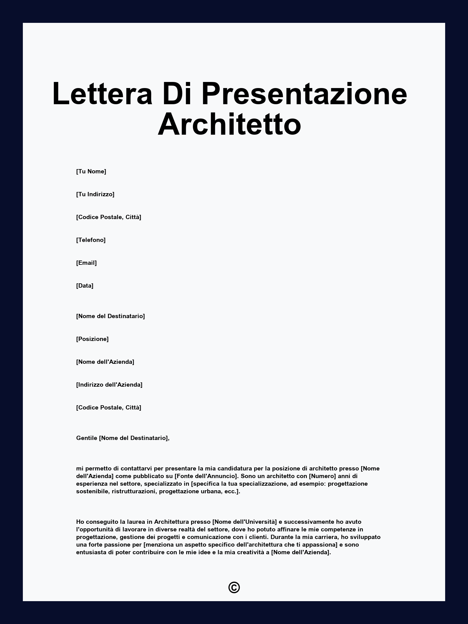 Lettera Di Presentazione Architetto