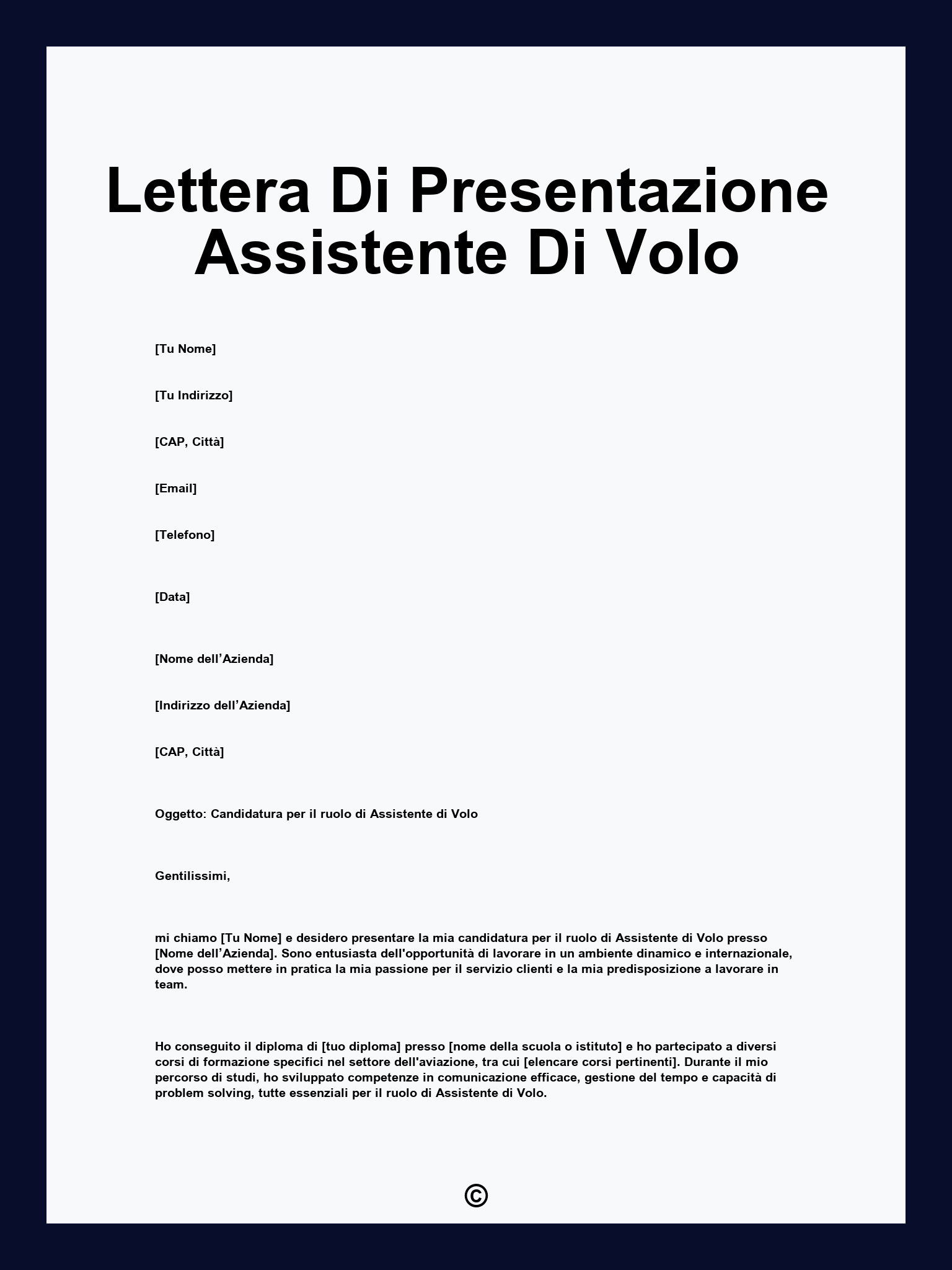 Lettera Di Presentazione Assistente Di Volo