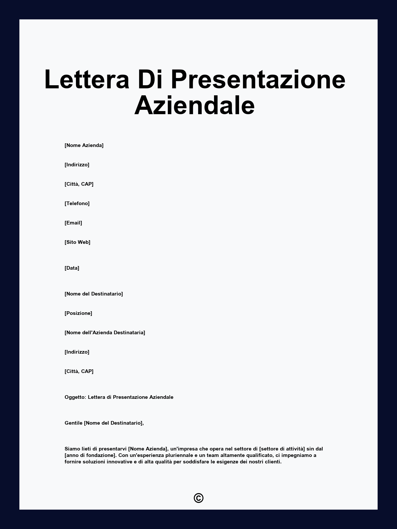 Lettera Di Presentazione Aziendale