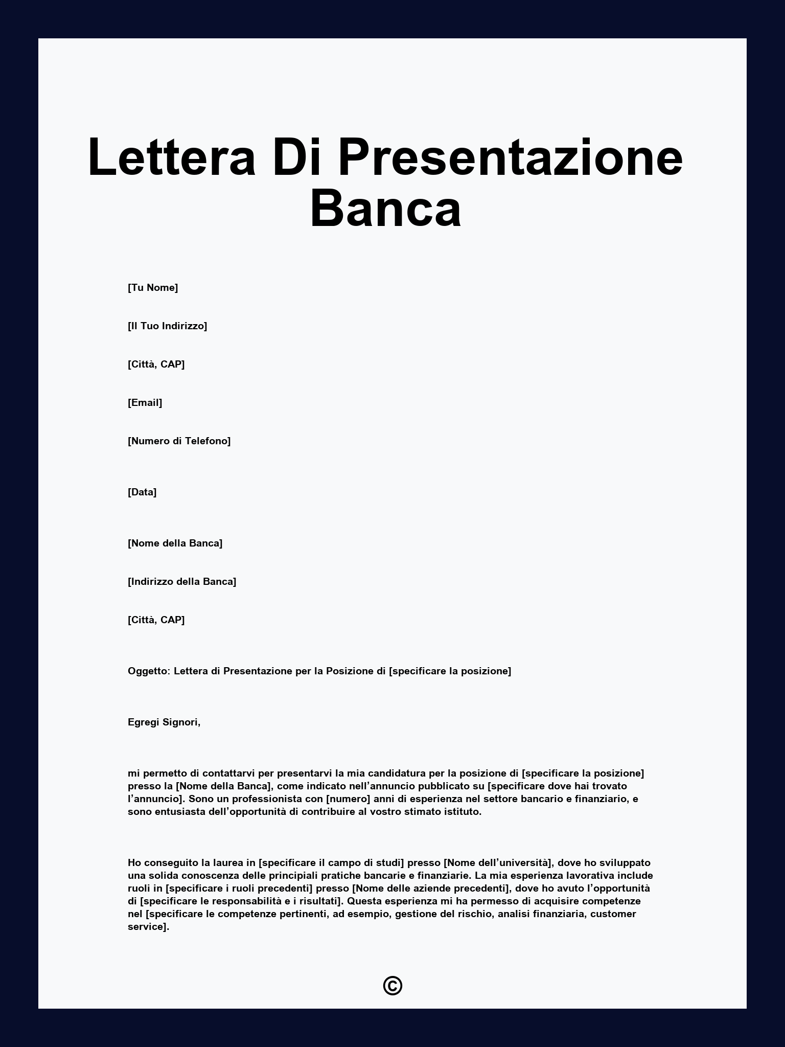 Lettera Di Presentazione Banca