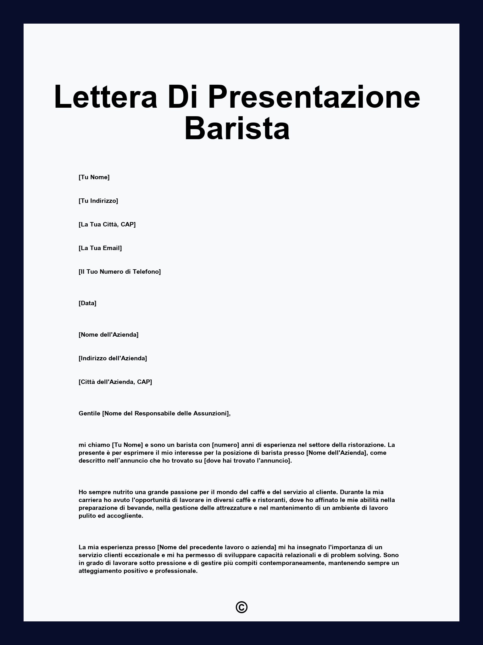 Lettera Di Presentazione Barista