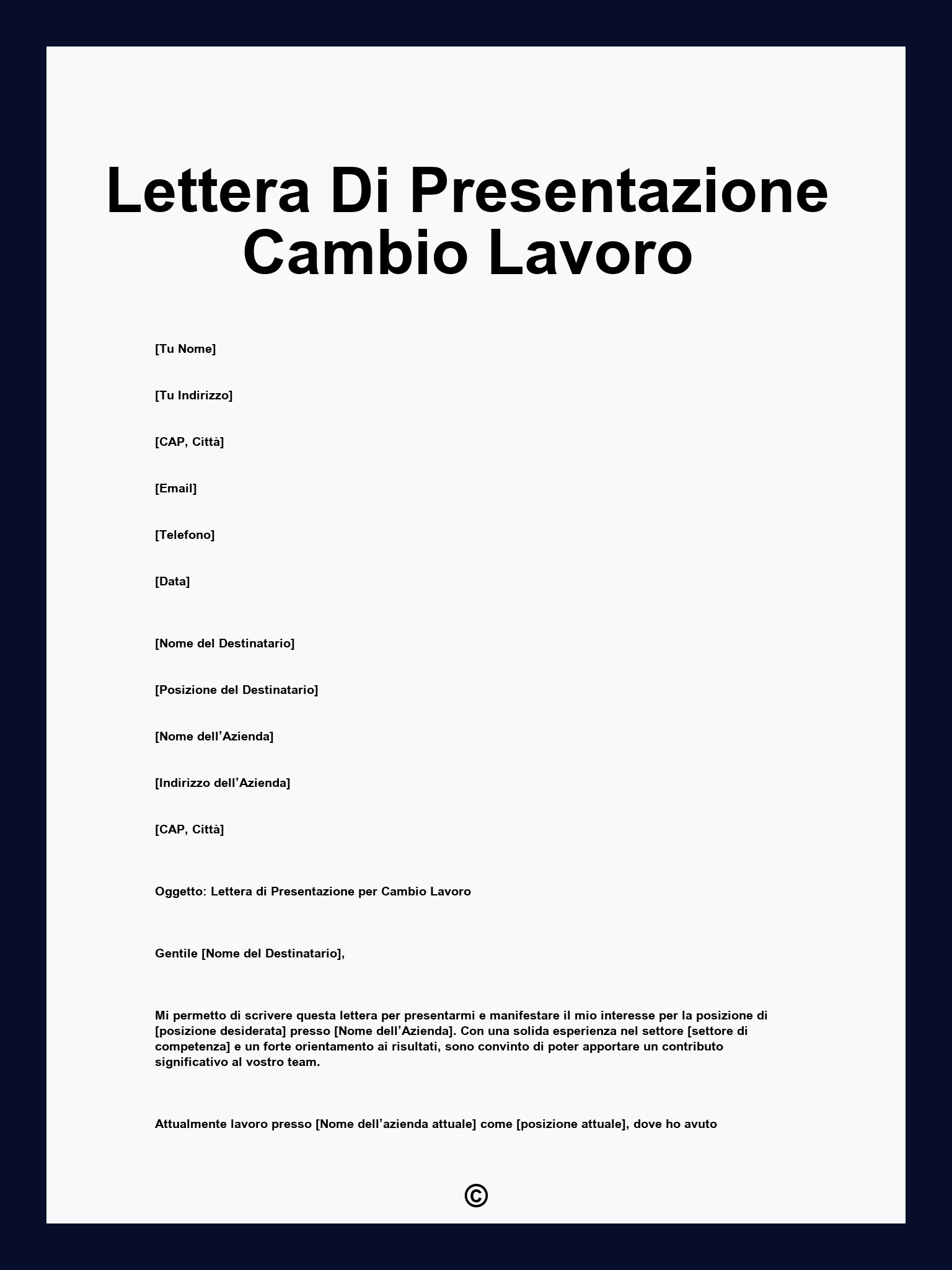 Lettera Di Presentazione Cambio Lavoro