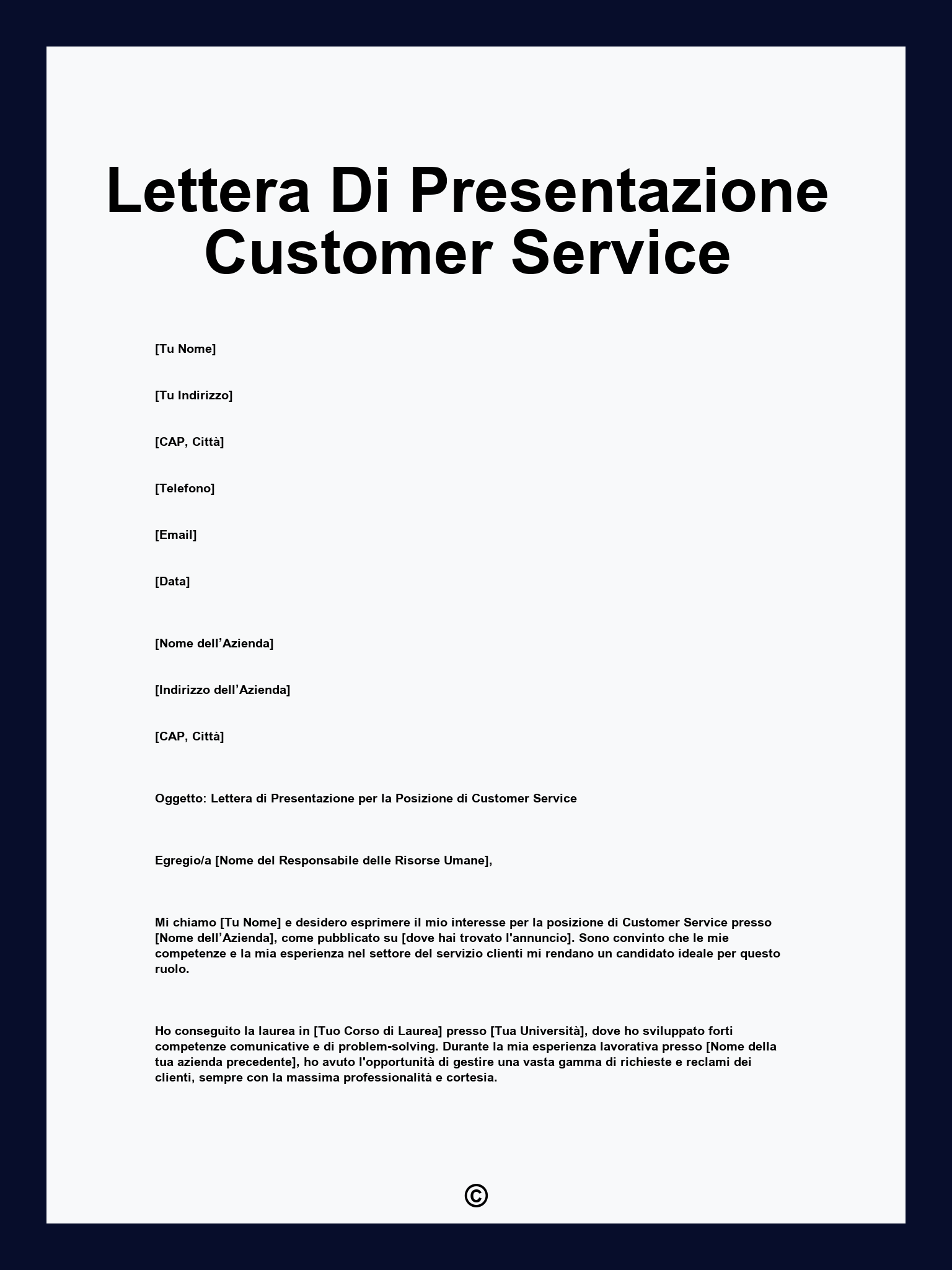 Lettera Di Presentazione Customer Service