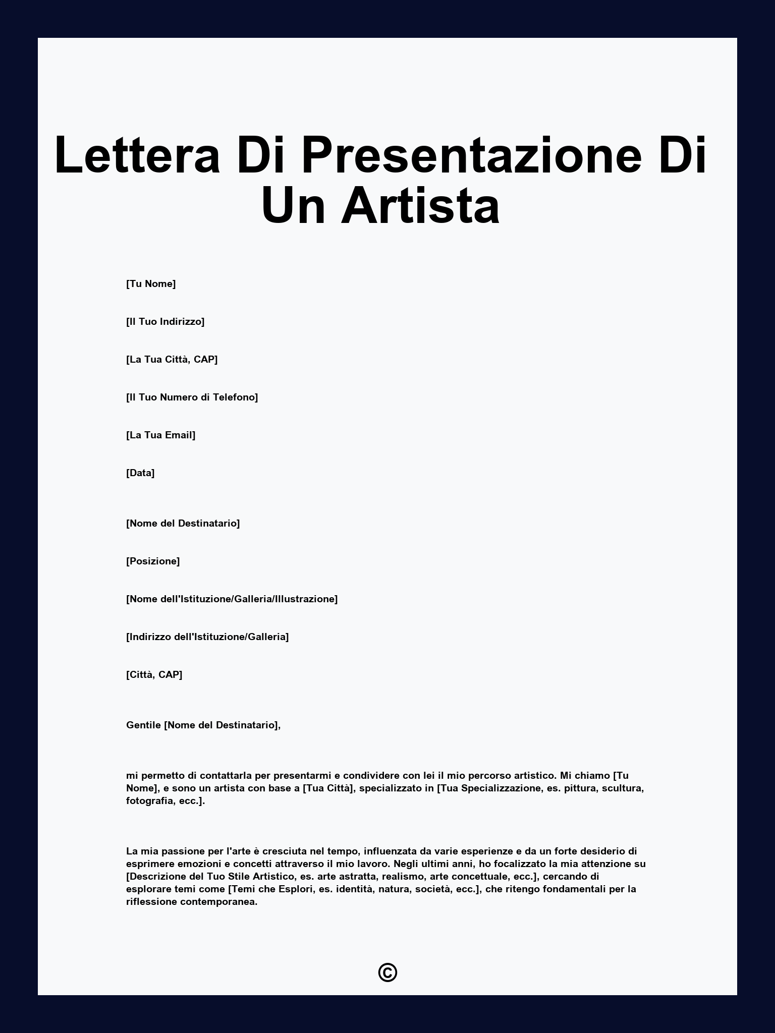 Lettera Di Presentazione Di Un Artista