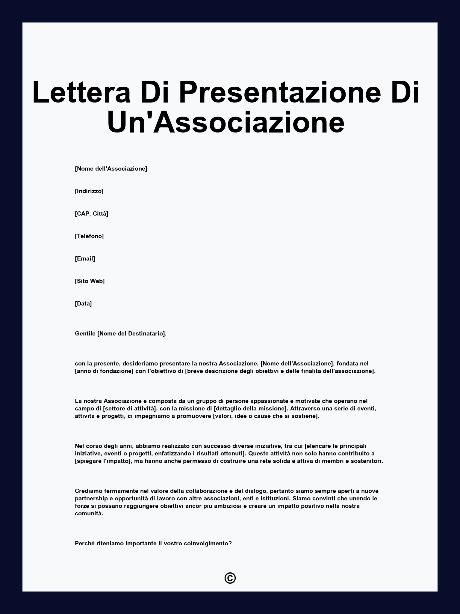 Lettera Di Presentazione Di Un'Associazione