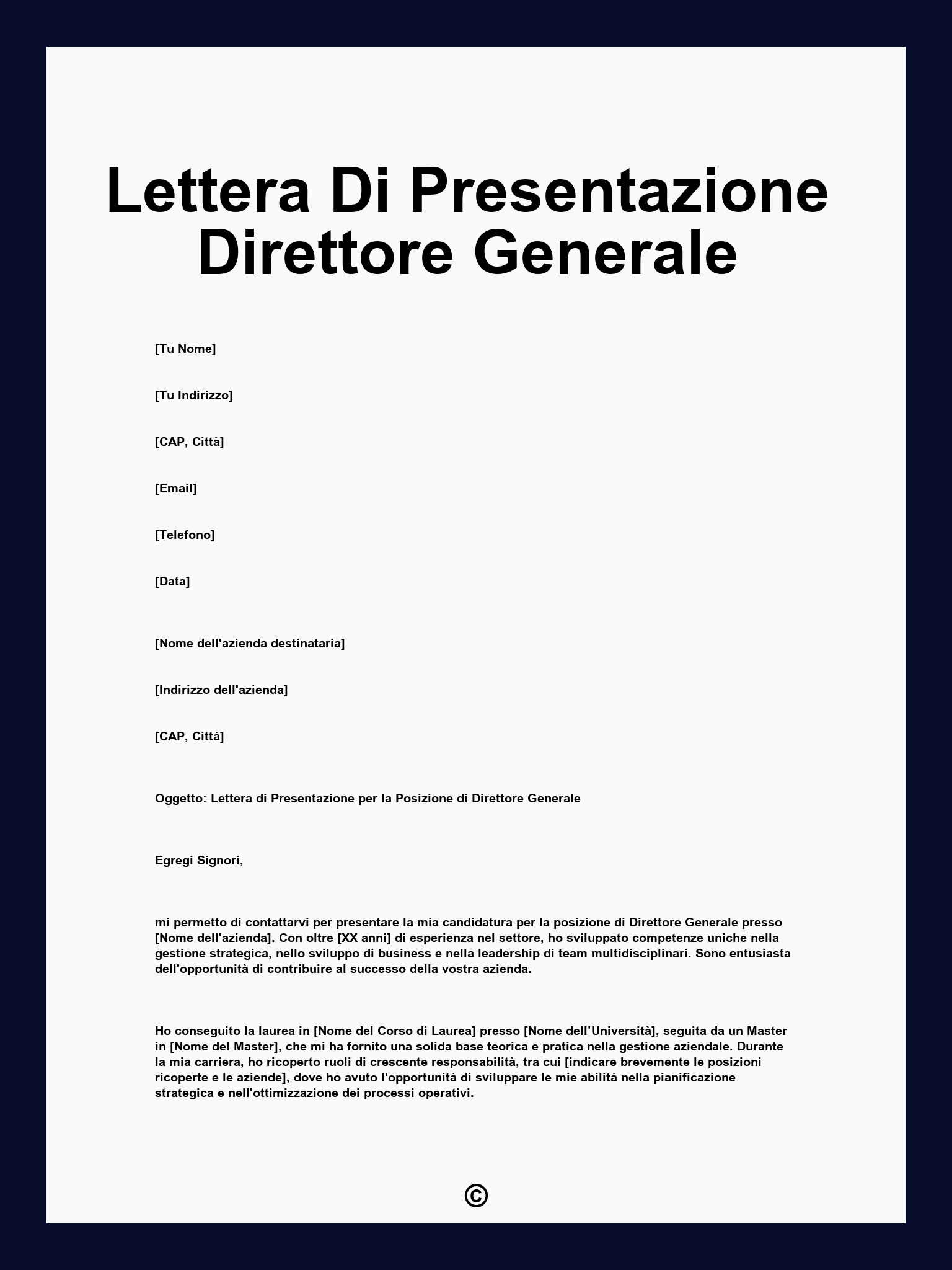 Lettera Di Presentazione Direttore Generale