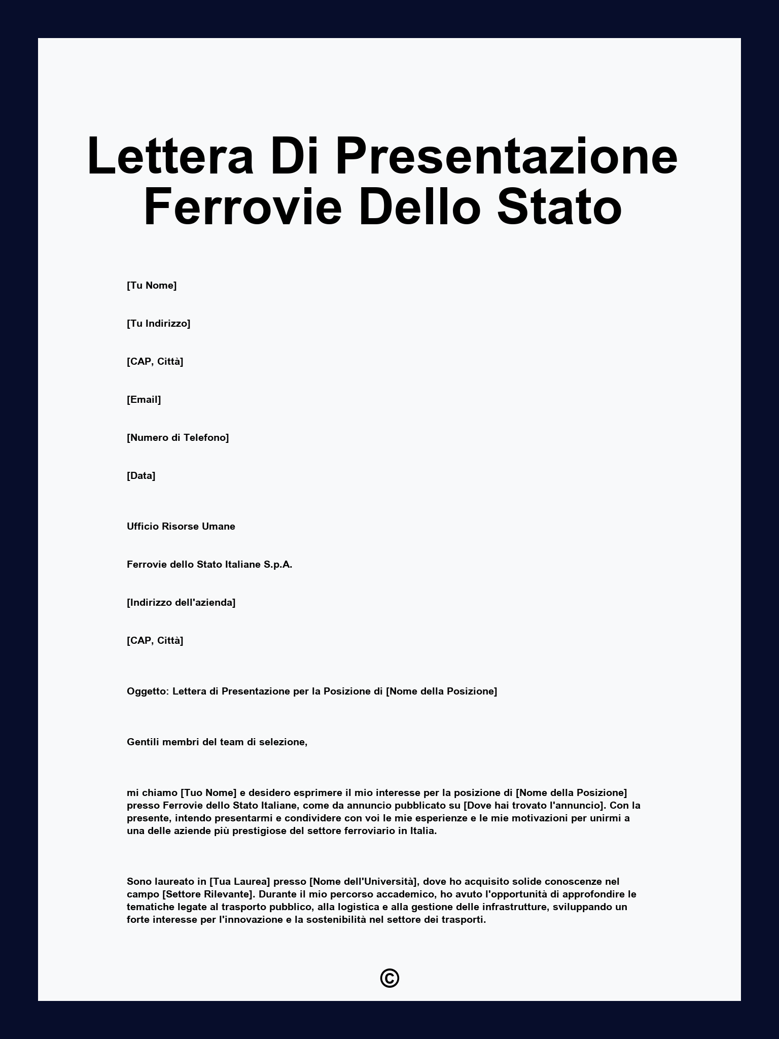 Lettera Di Presentazione Ferrovie Dello Stato