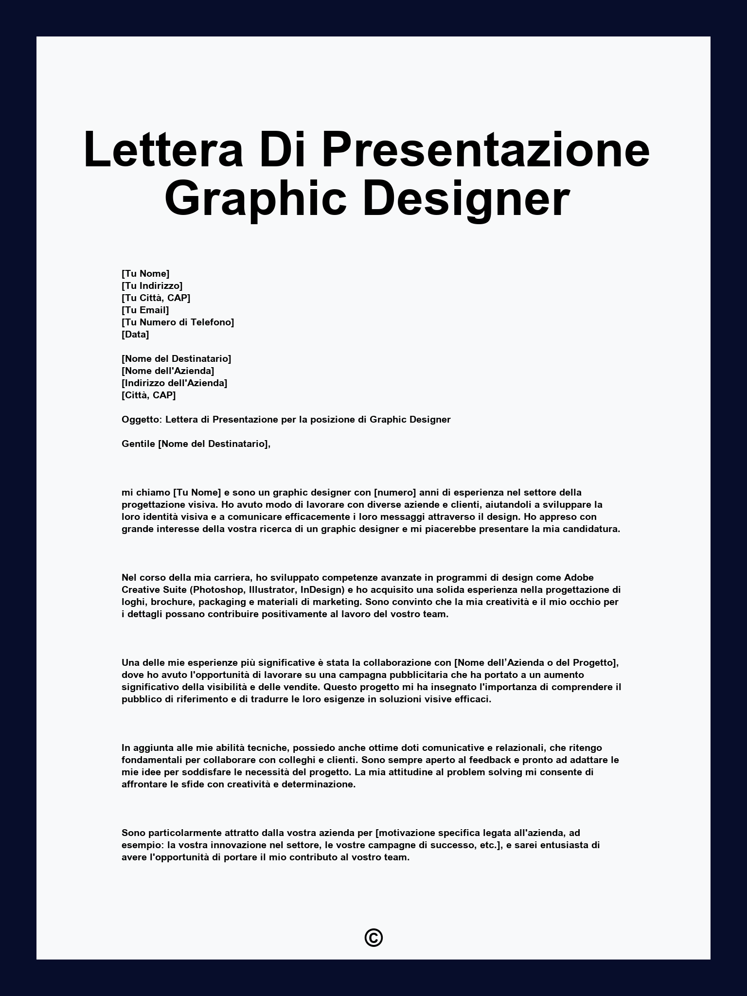 Lettera Di Presentazione Graphic Designer