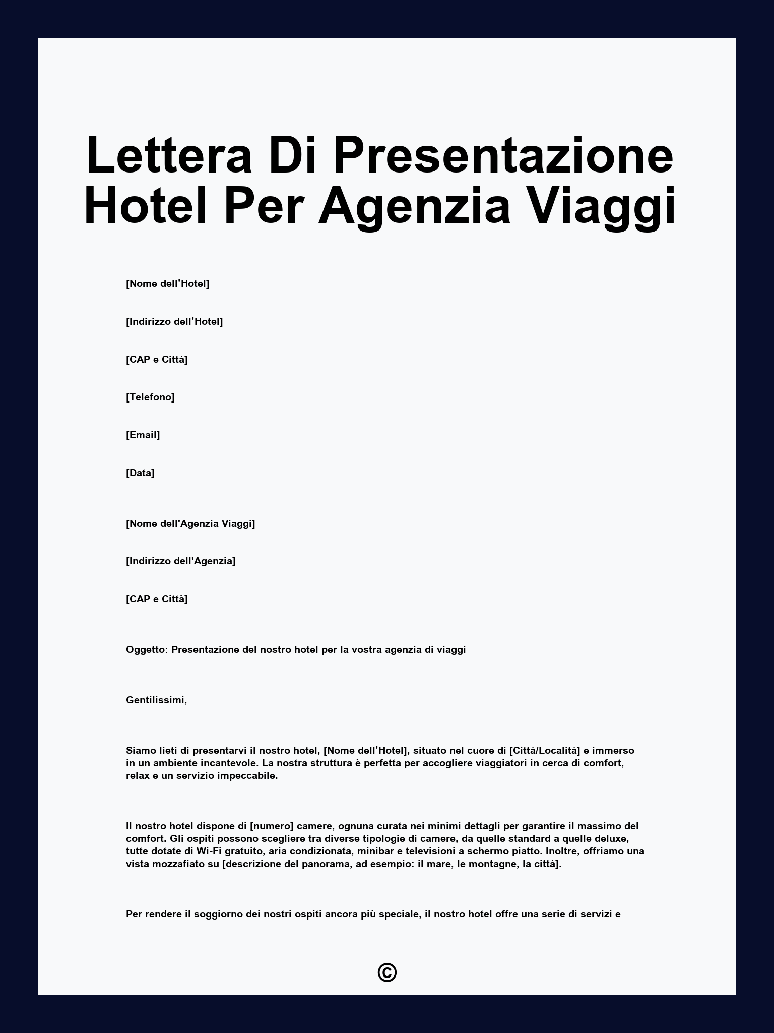 Lettera Di Presentazione Hotel Per Agenzia Viaggi
