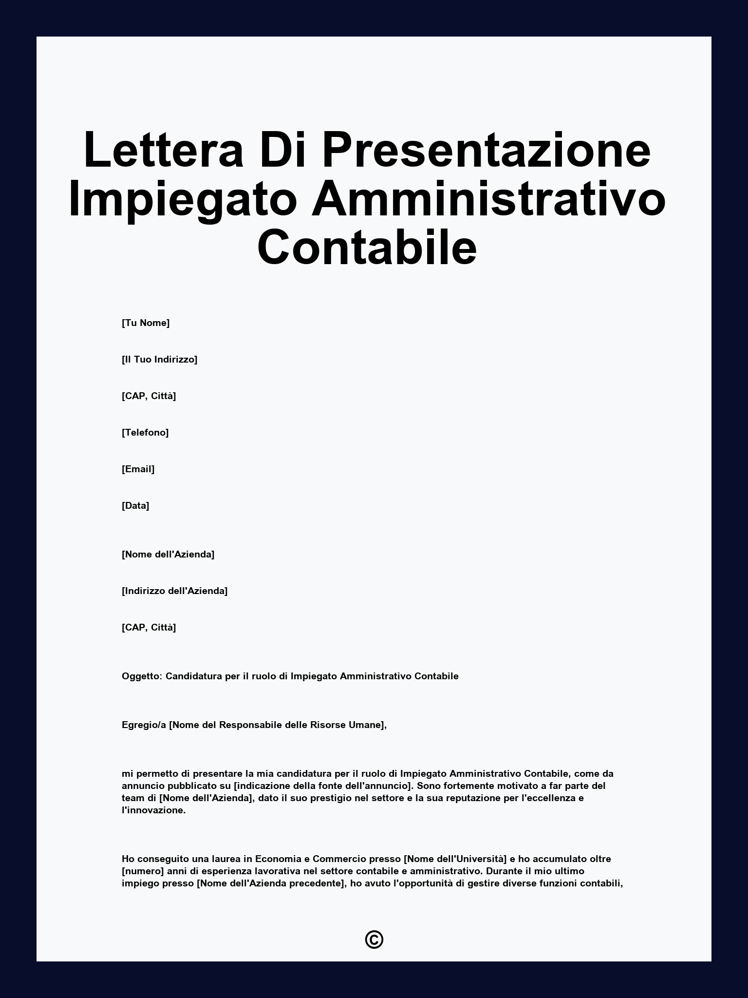 Lettera Di Presentazione Impiegato Amministrativo Contabile