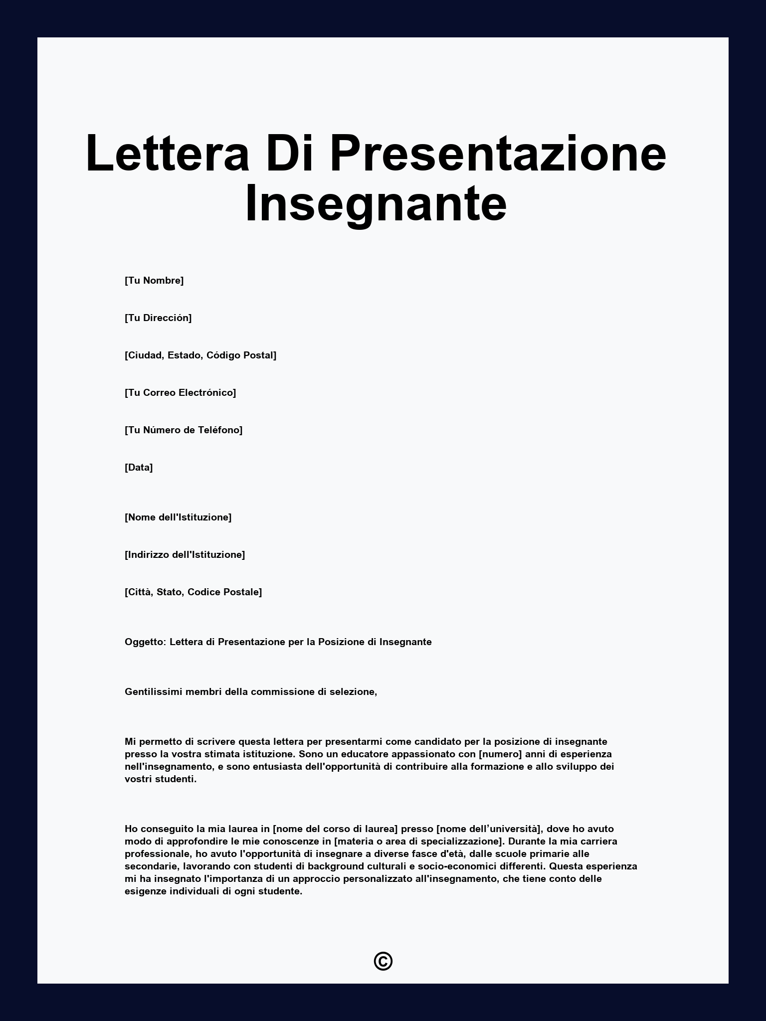 Lettera Di Presentazione Insegnante