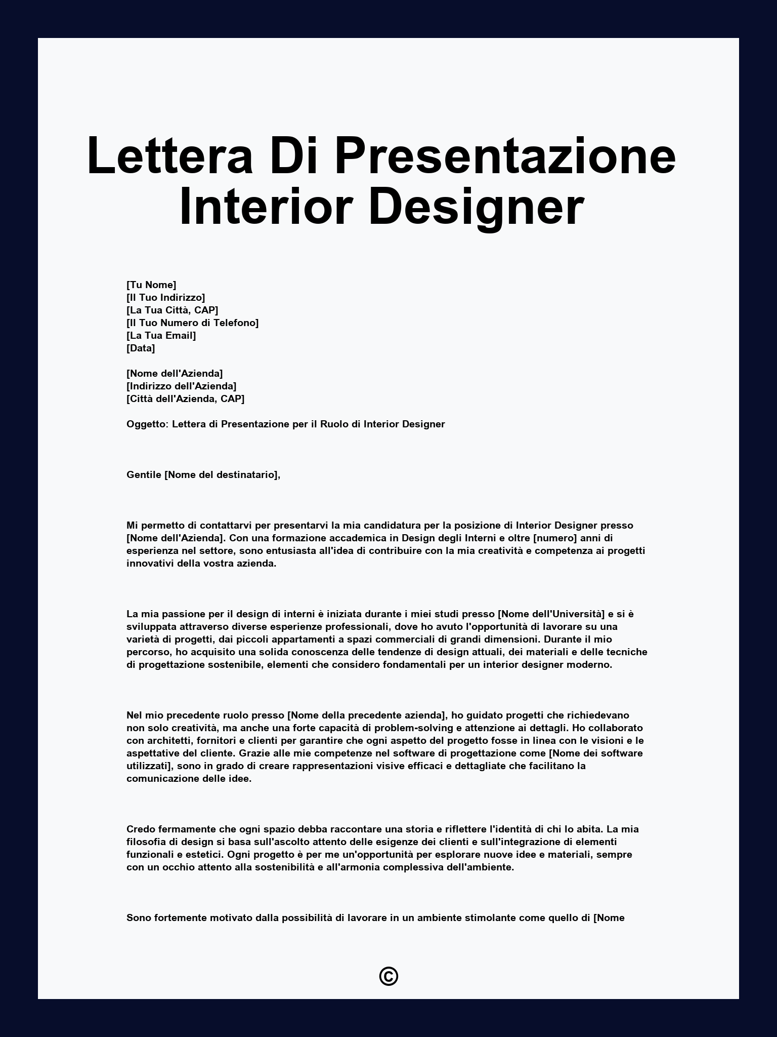 Lettera Di Presentazione Interior Designer