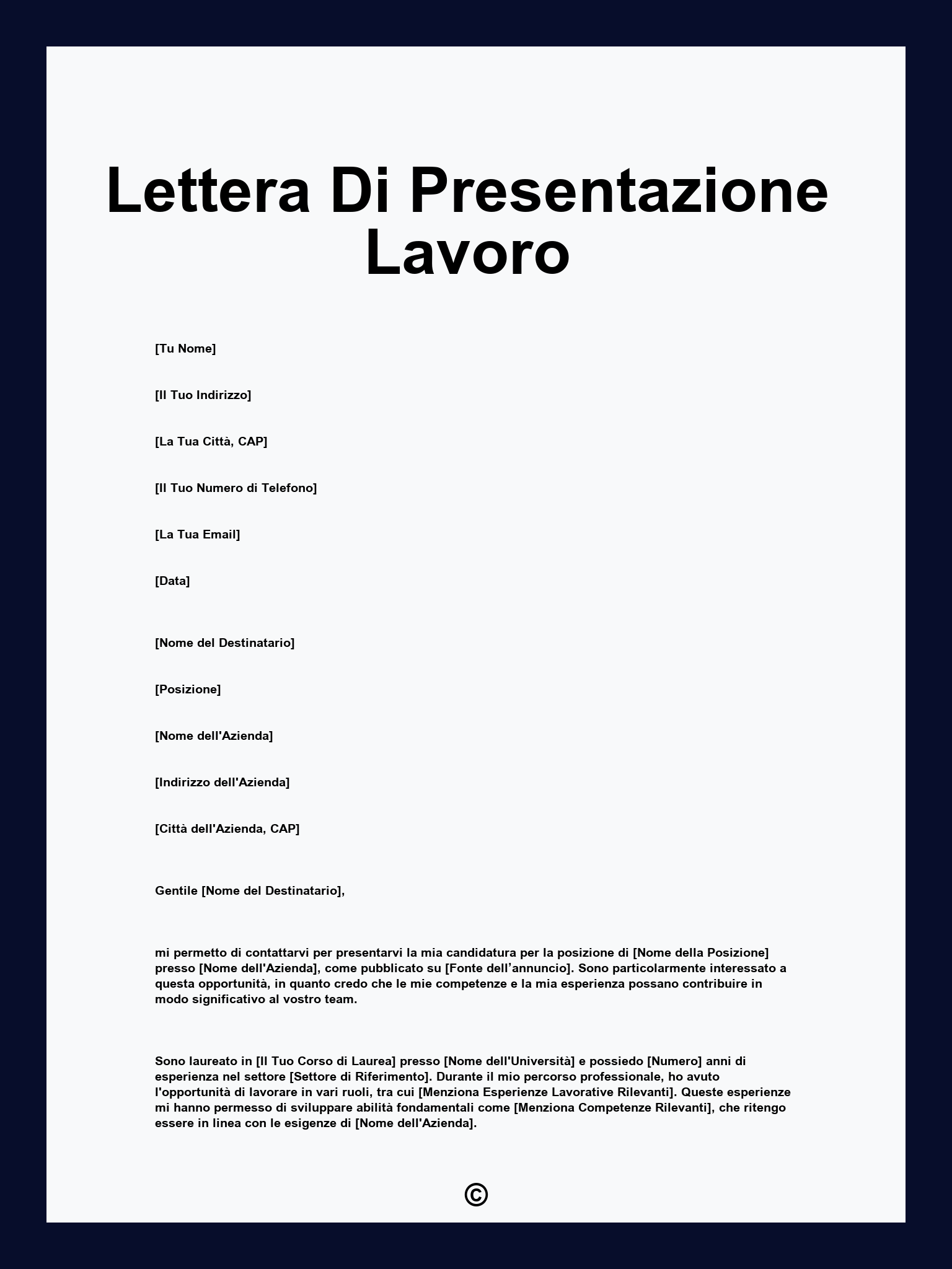 Lettera Di Presentazione Lavoro