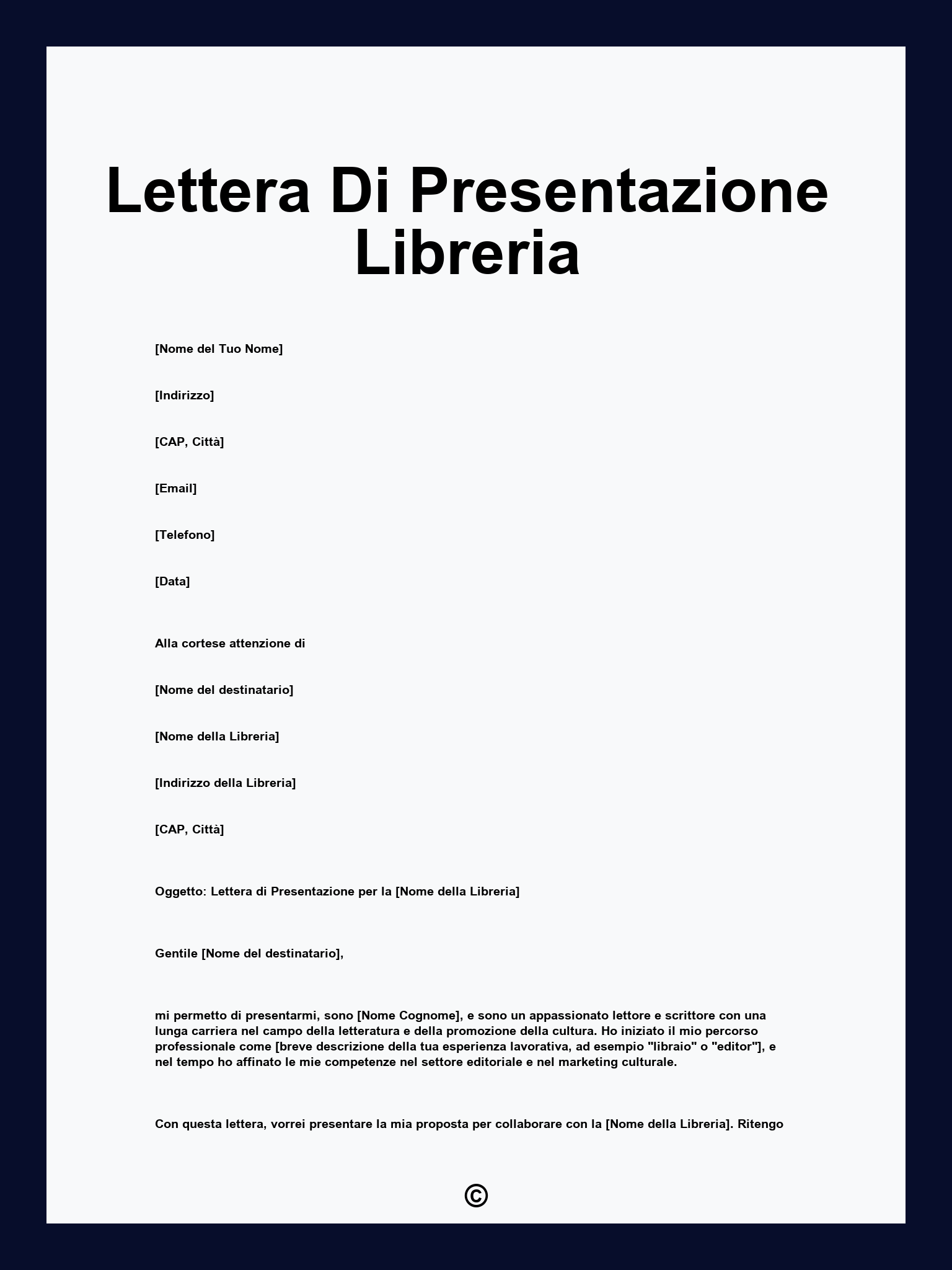Lettera Di Presentazione Libreria