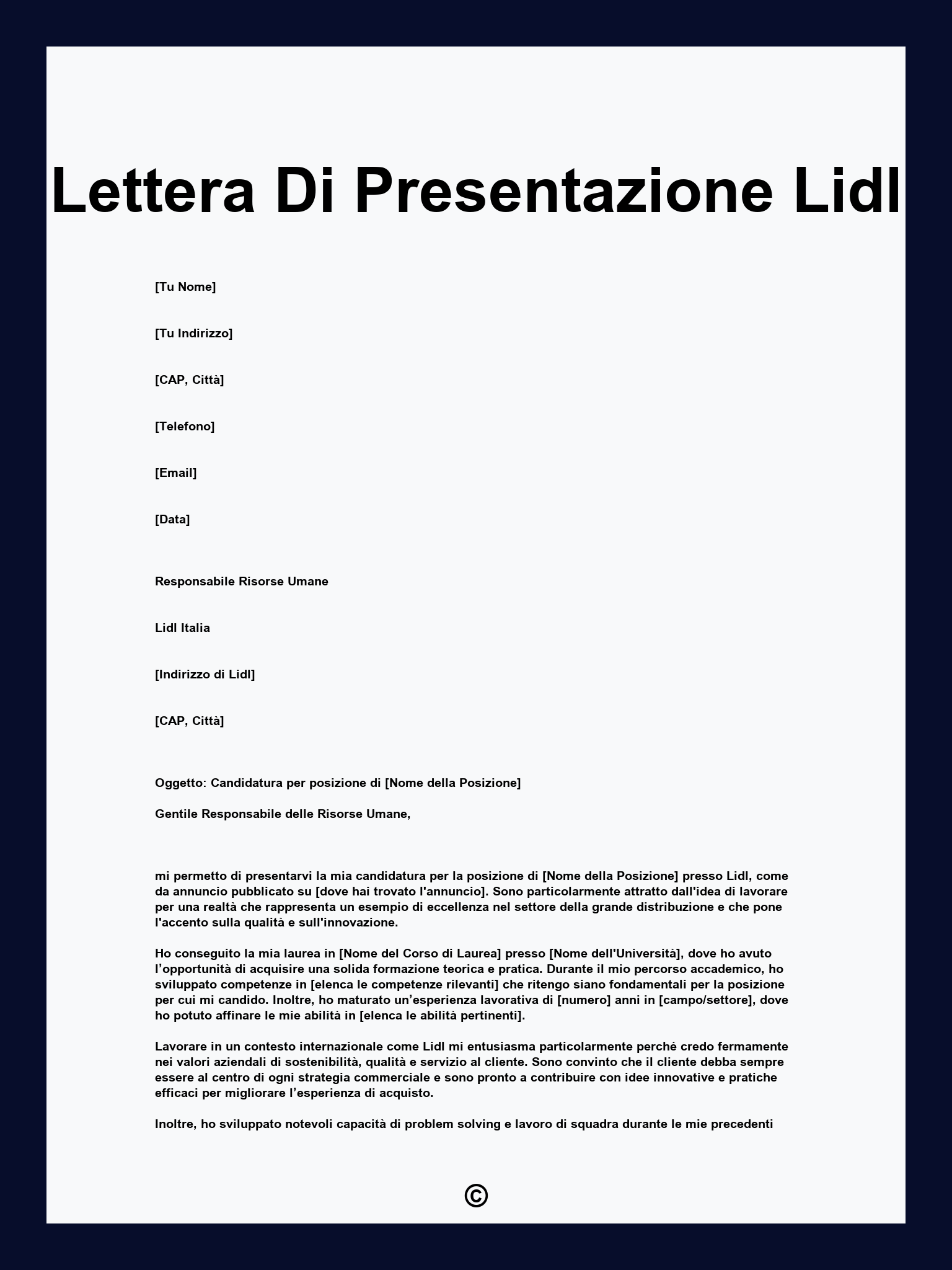 Lettera Di Presentazione Lidl