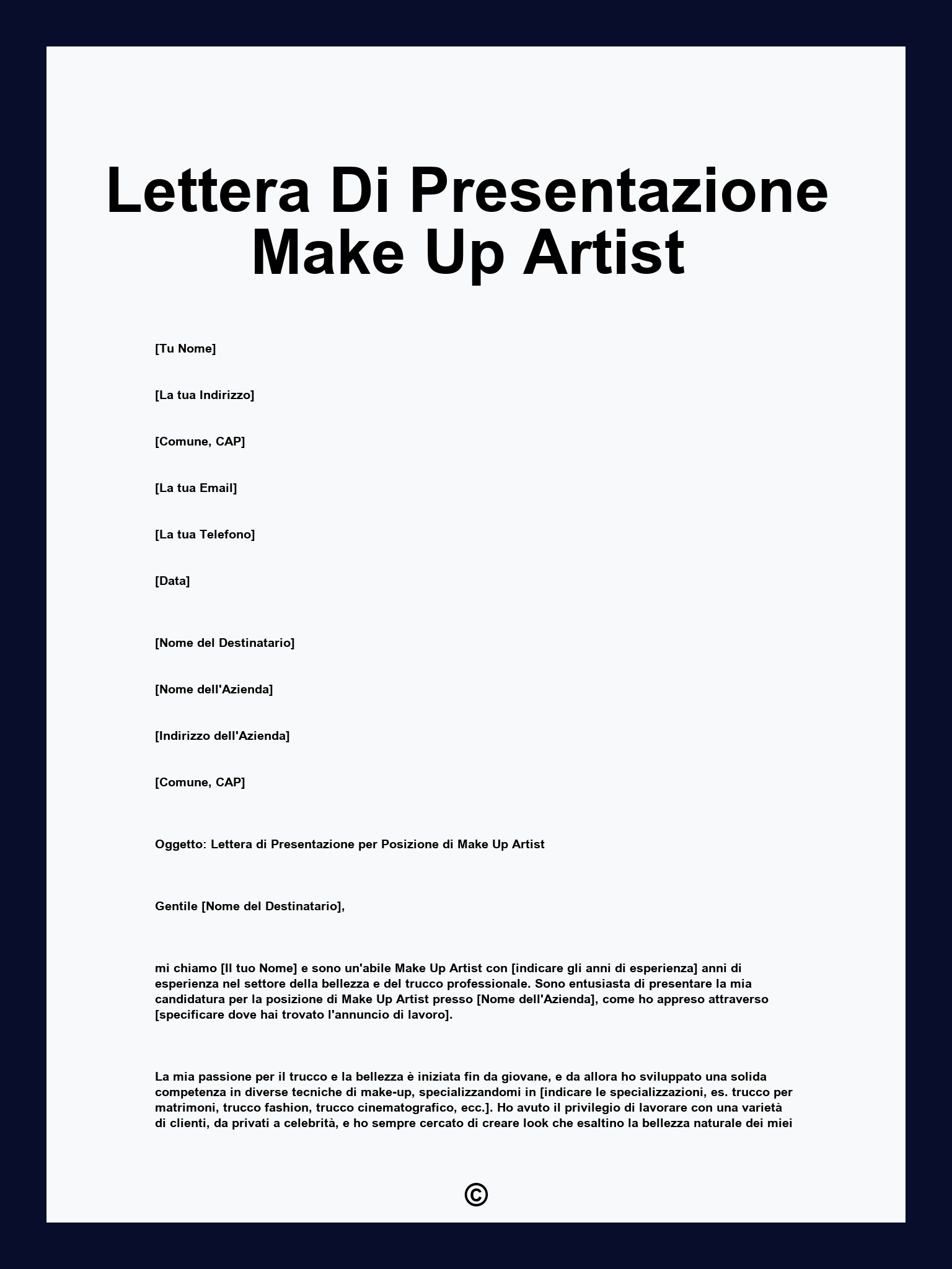 Lettera Di Presentazione Make Up Artist