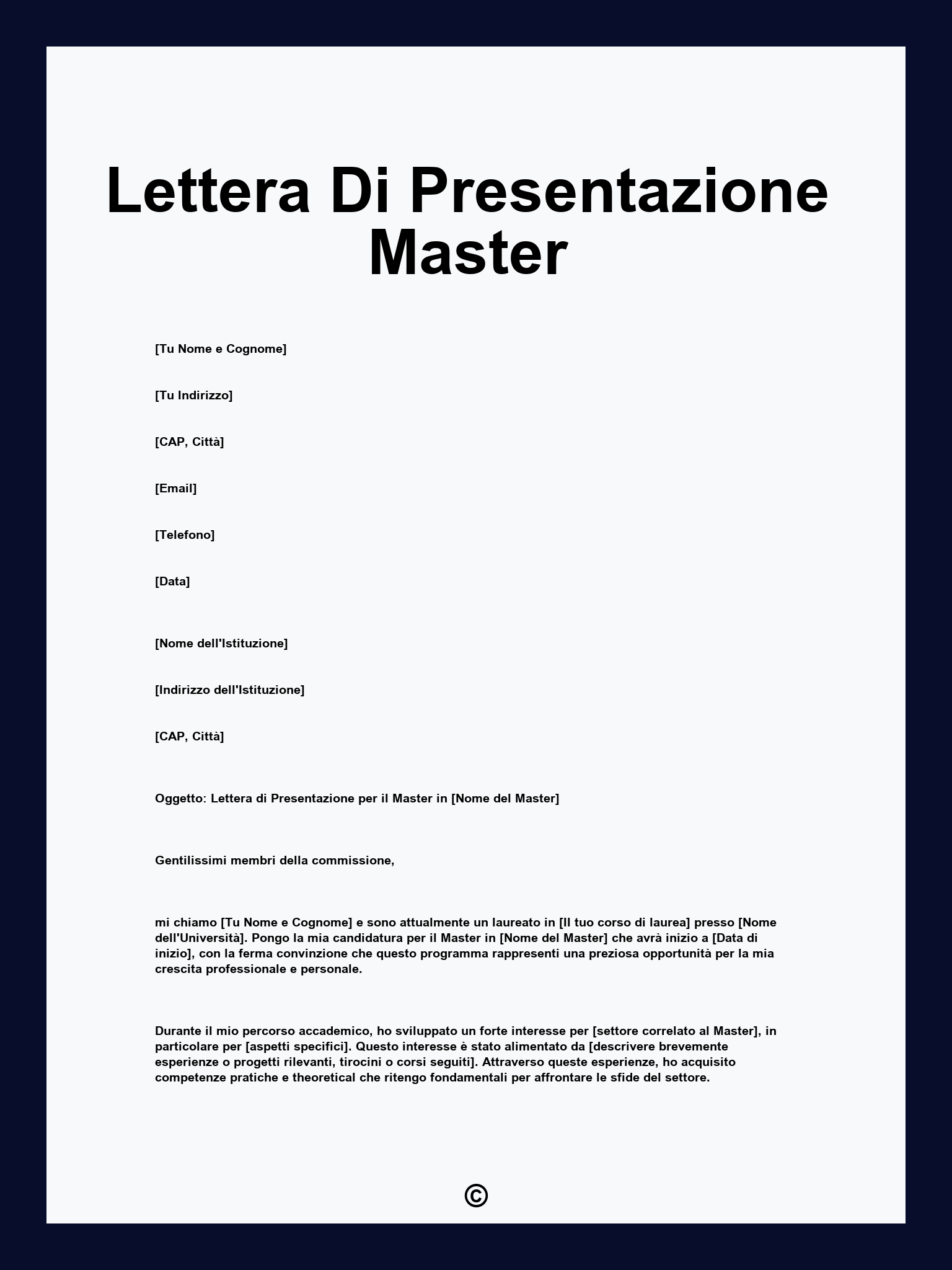 Lettera Di Presentazione Master