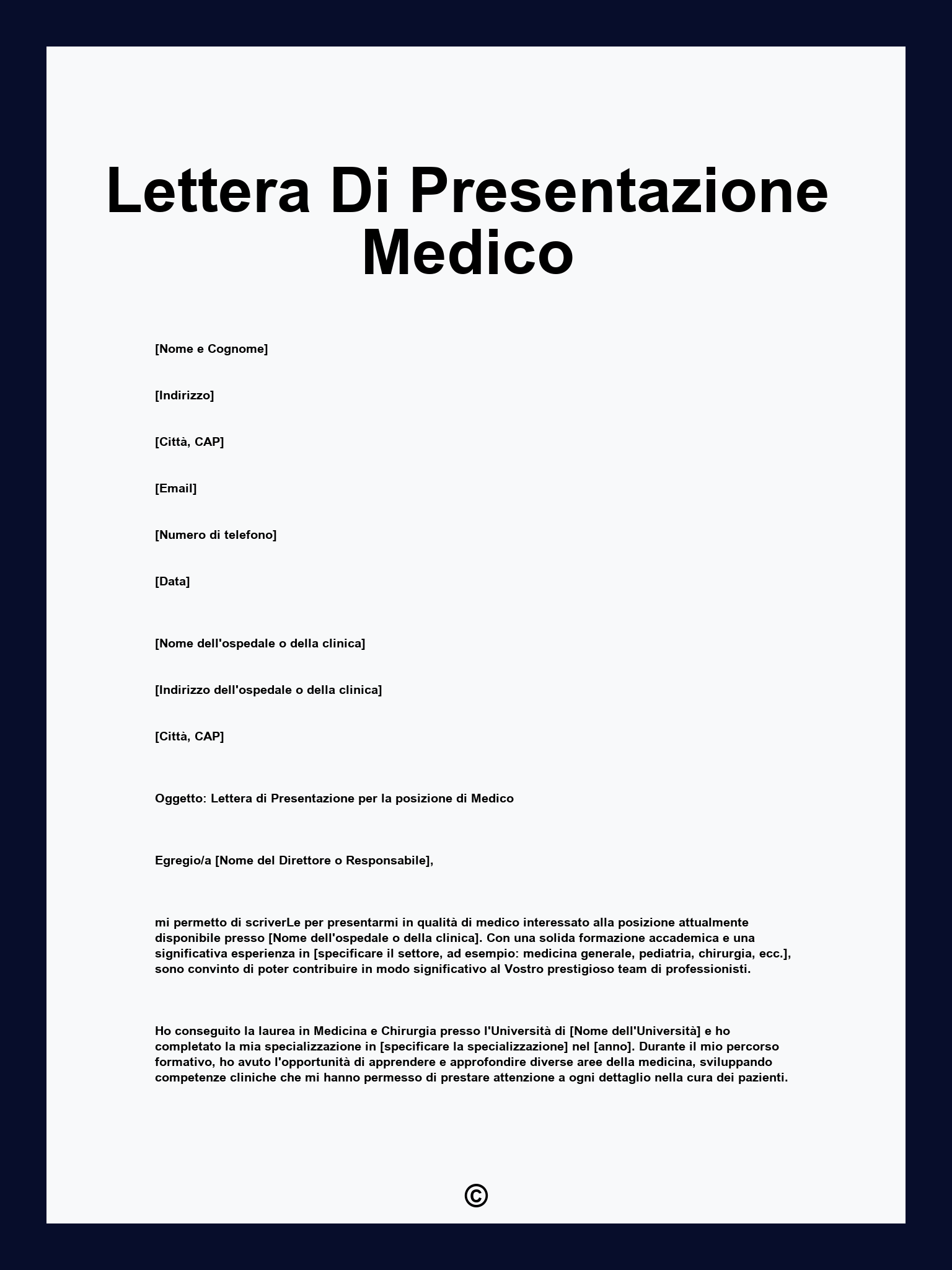 Lettera Di Presentazione Medico