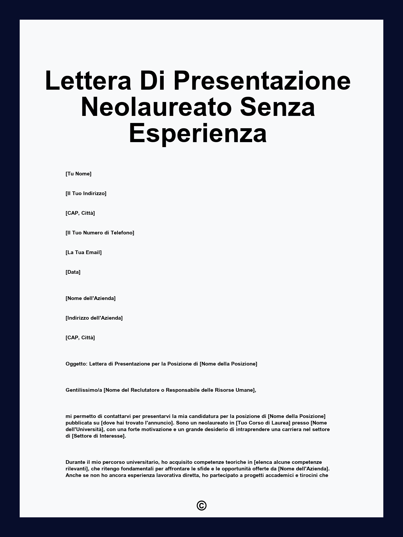 Lettera Di Presentazione Neolaureato Senza Esperienza