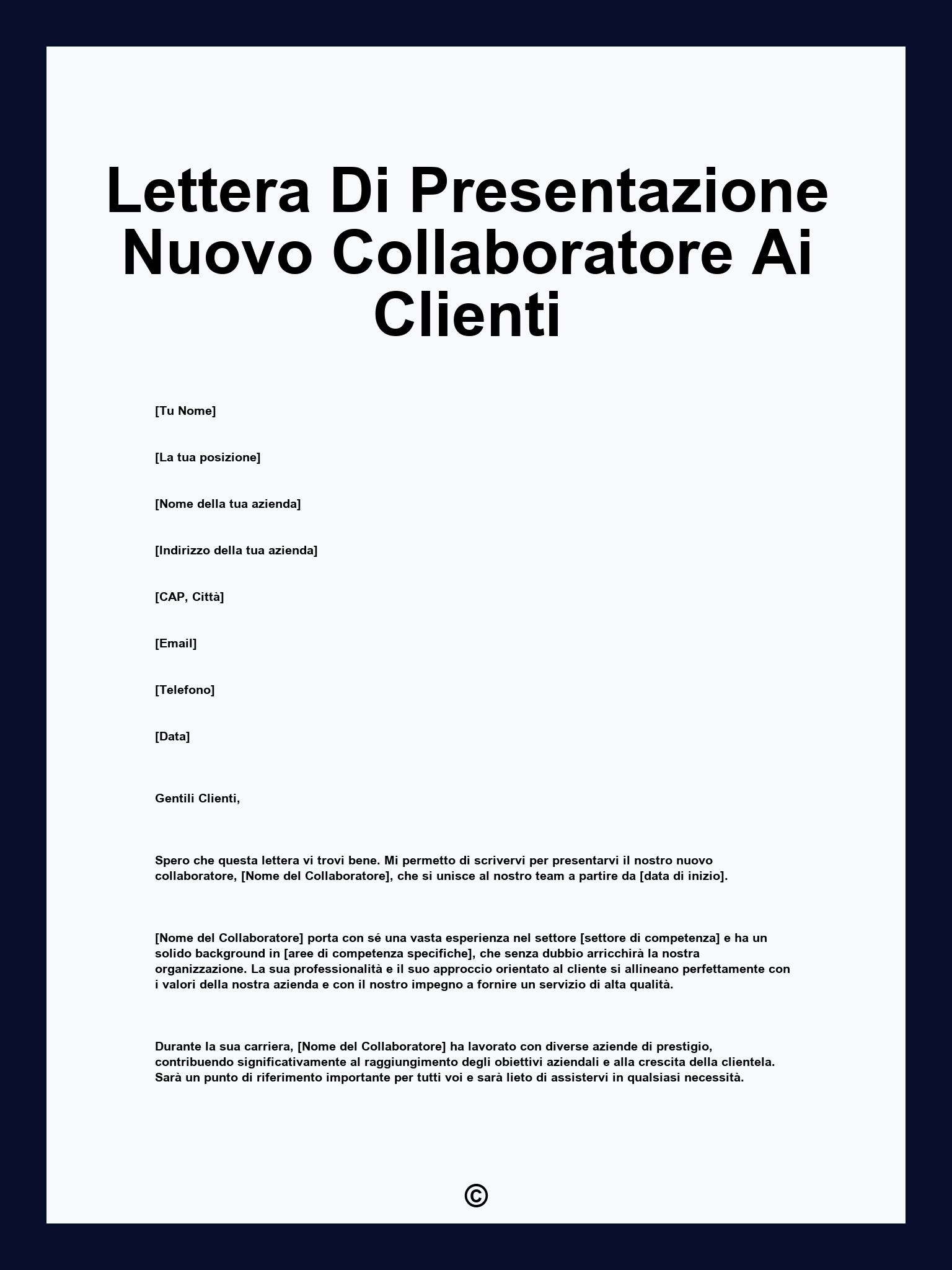 Lettera Di Presentazione Nuovo Collaboratore Ai Clienti