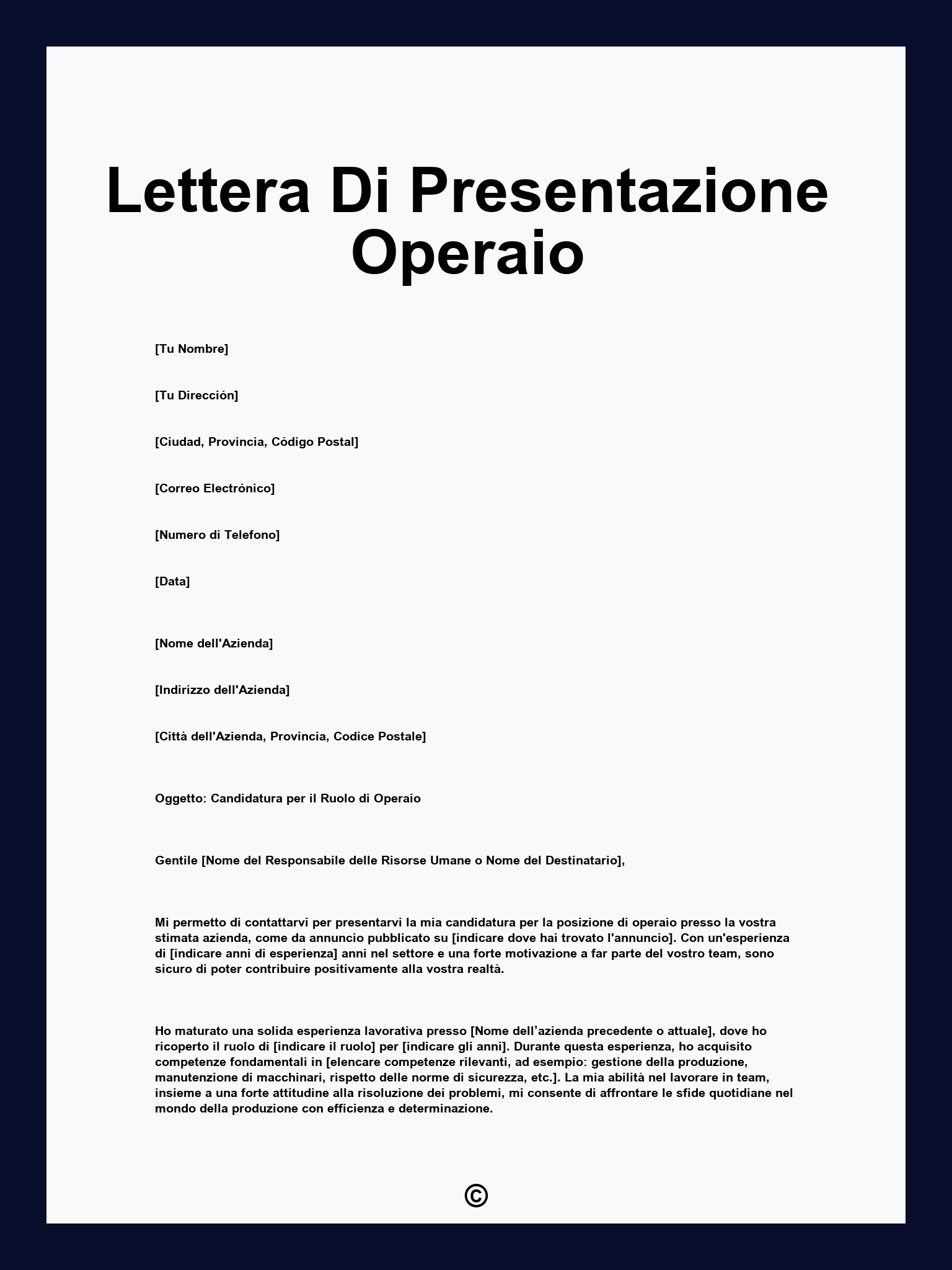 Lettera Di Presentazione Operaio