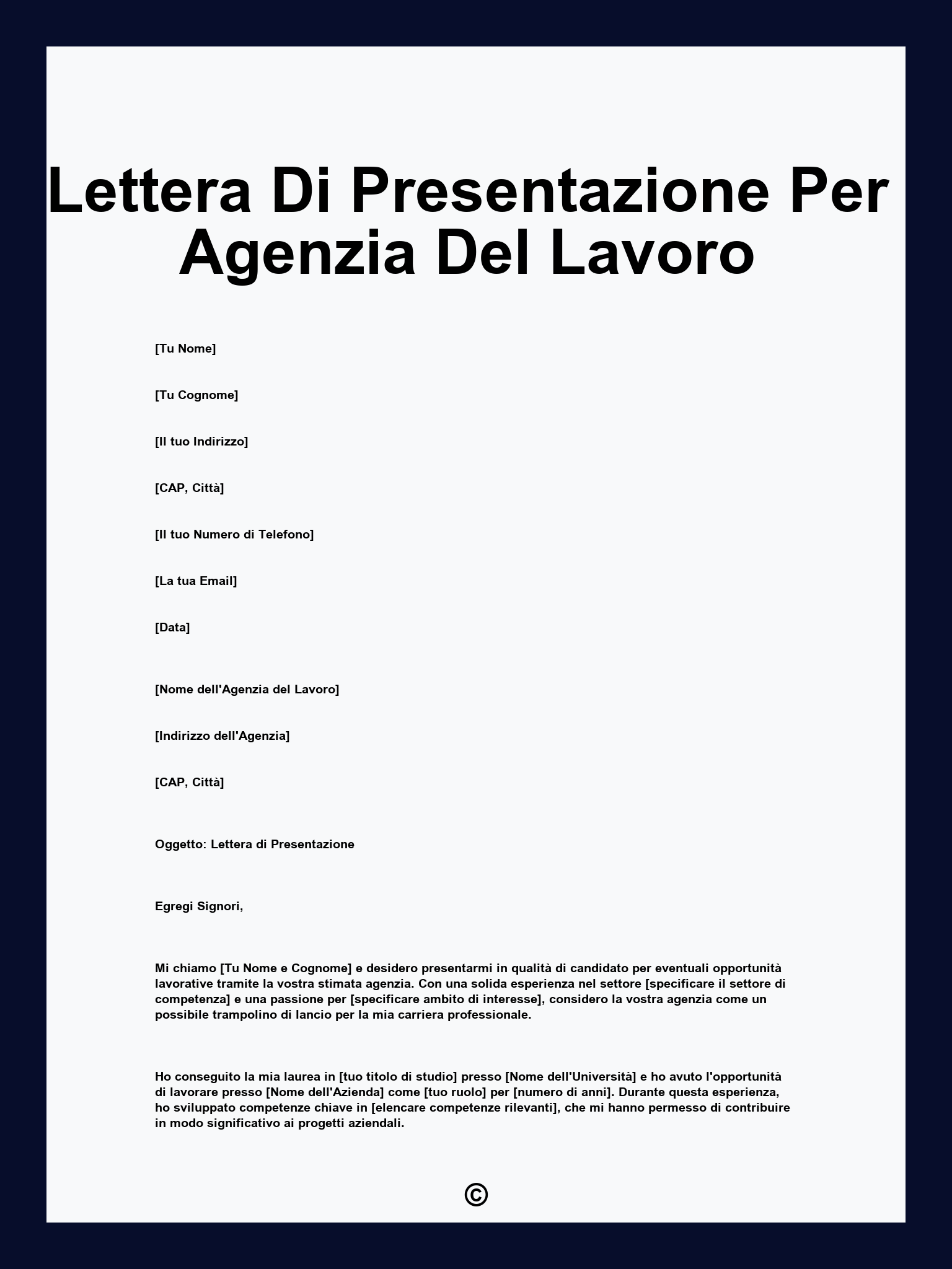 Lettera Di Presentazione Per Agenzia Del Lavoro
