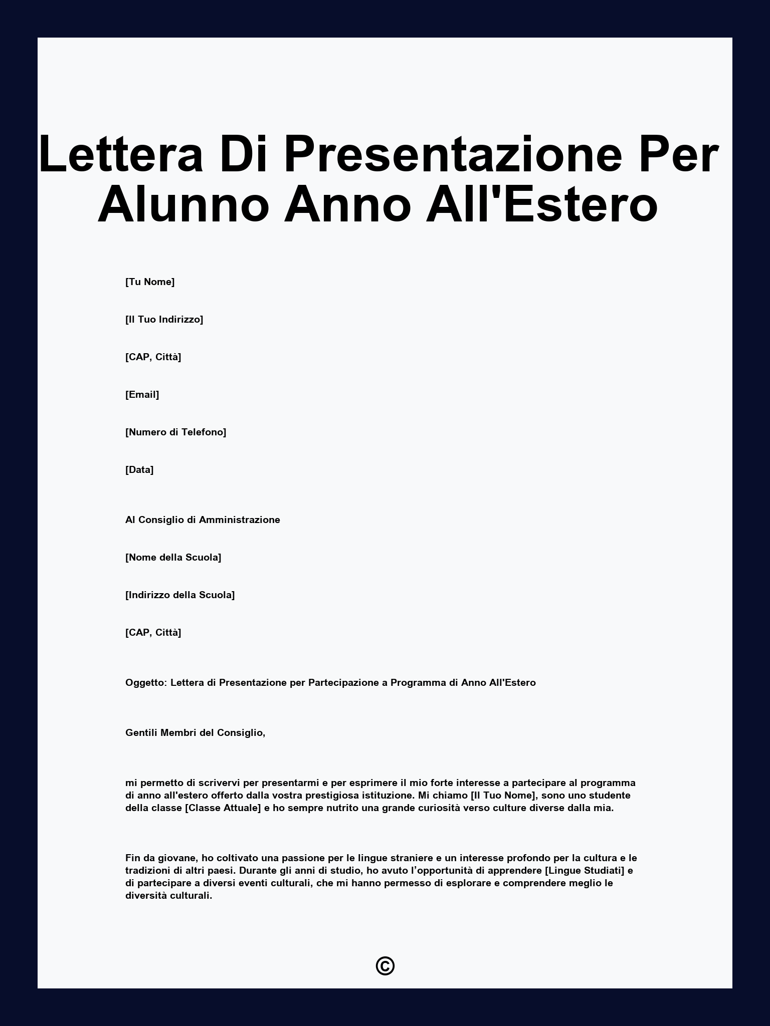 Lettera Di Presentazione Per Alunno Anno All'Estero