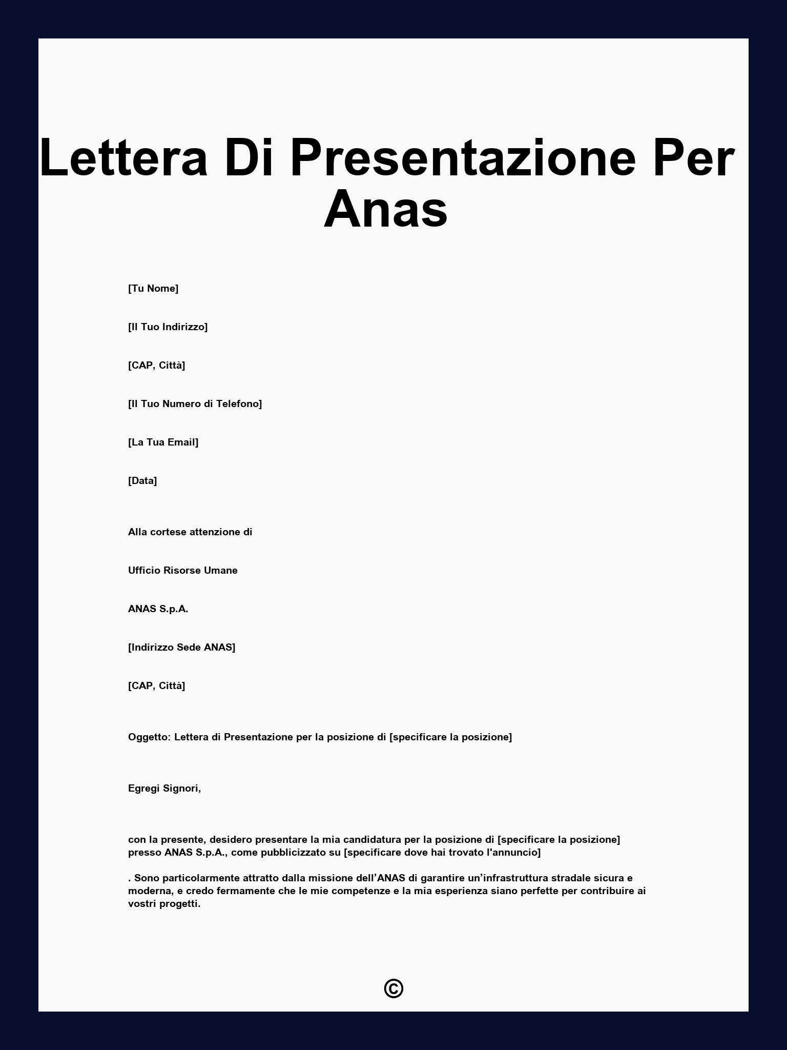 Lettera Di Presentazione Per Anas