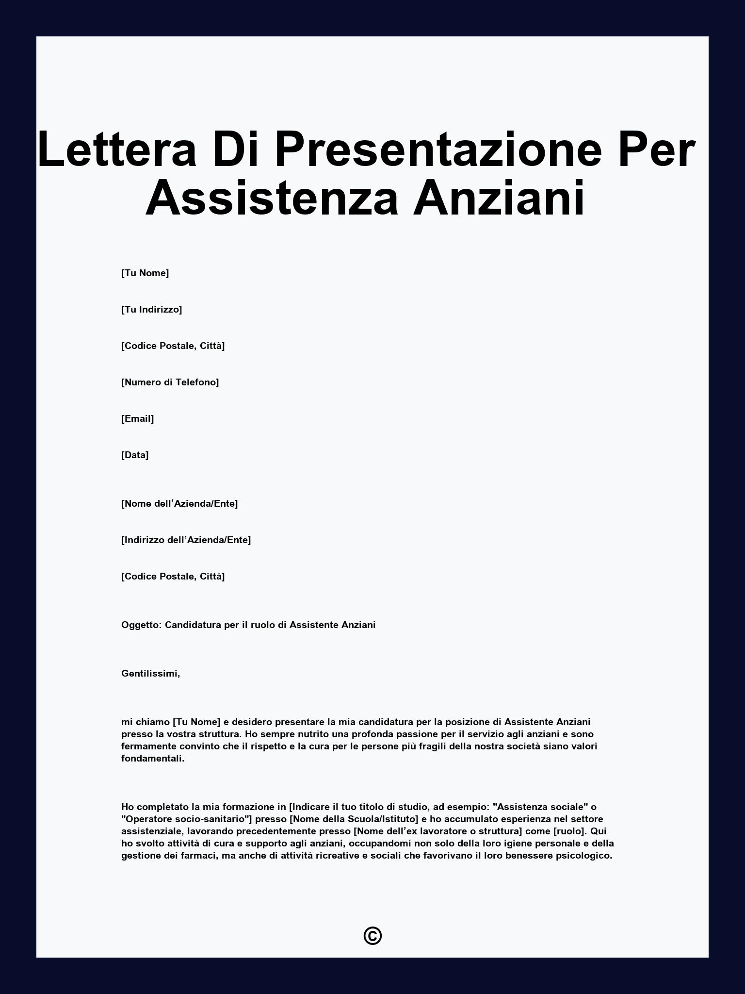 Lettera Di Presentazione Per Assistenza Anziani