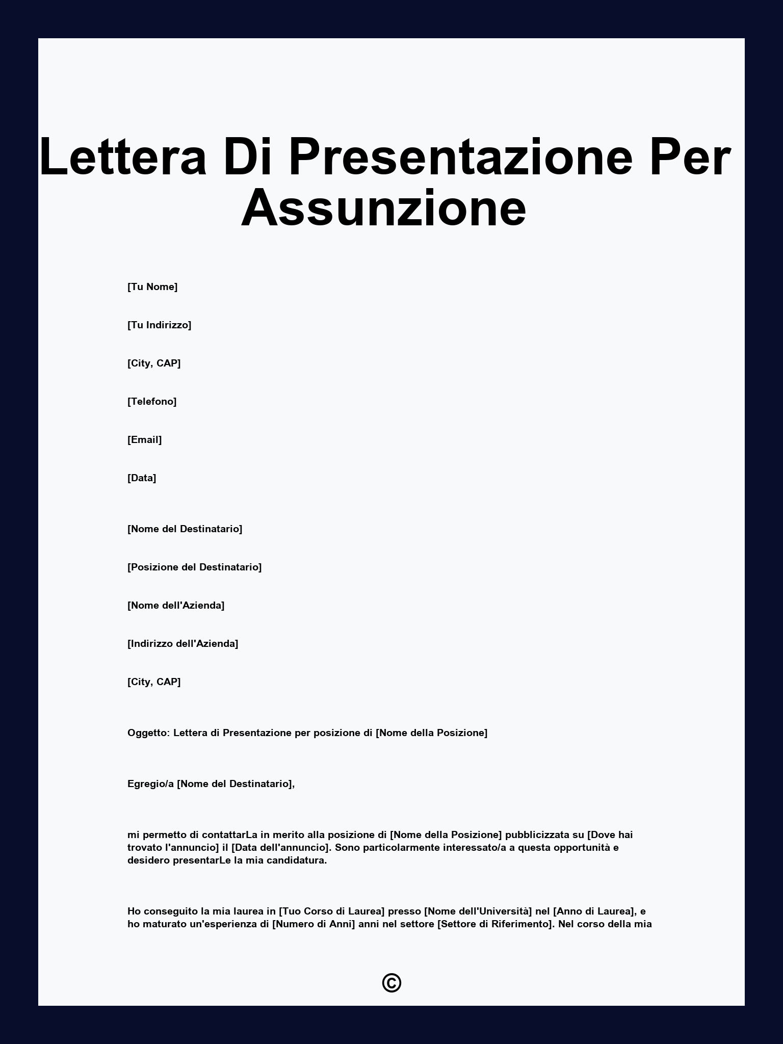 Lettera Di Presentazione Per Assunzione