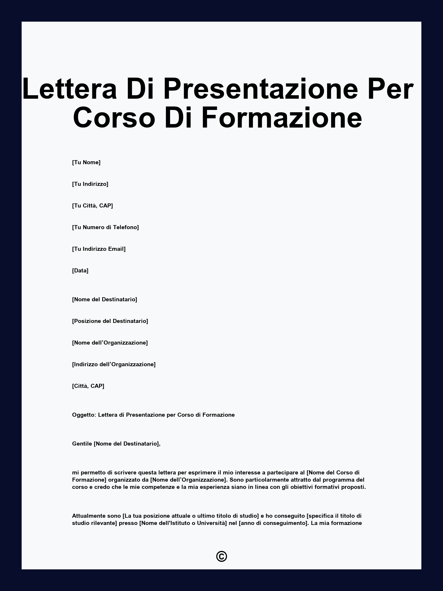 Lettera Di Presentazione Per Corso Di Formazione