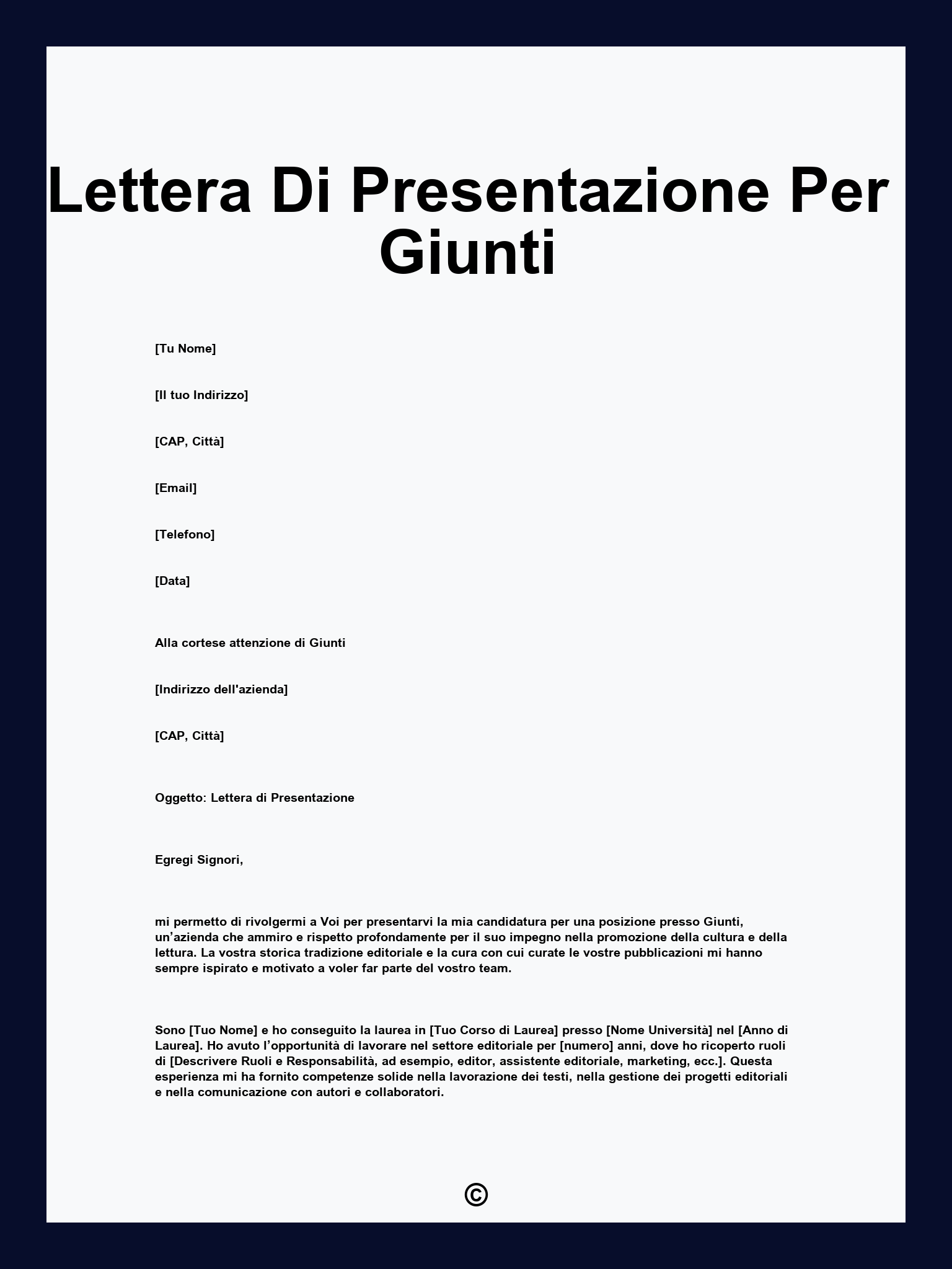 Lettera Di Presentazione Per Giunti