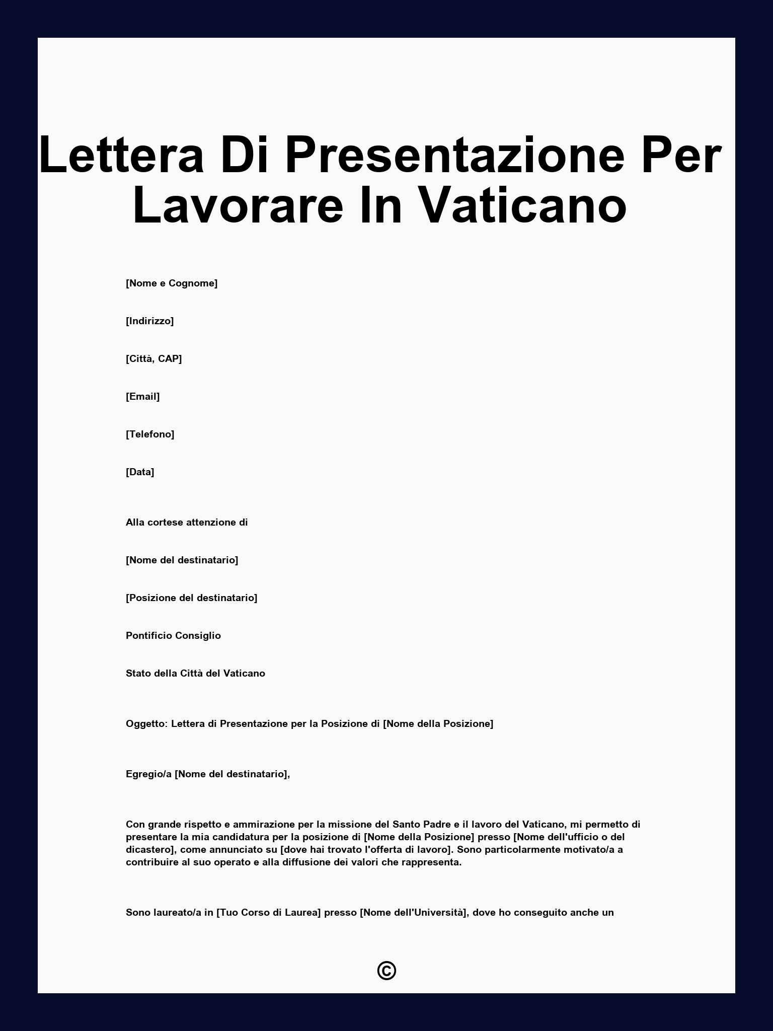 Lettera Di Presentazione Per Lavorare In Vaticano