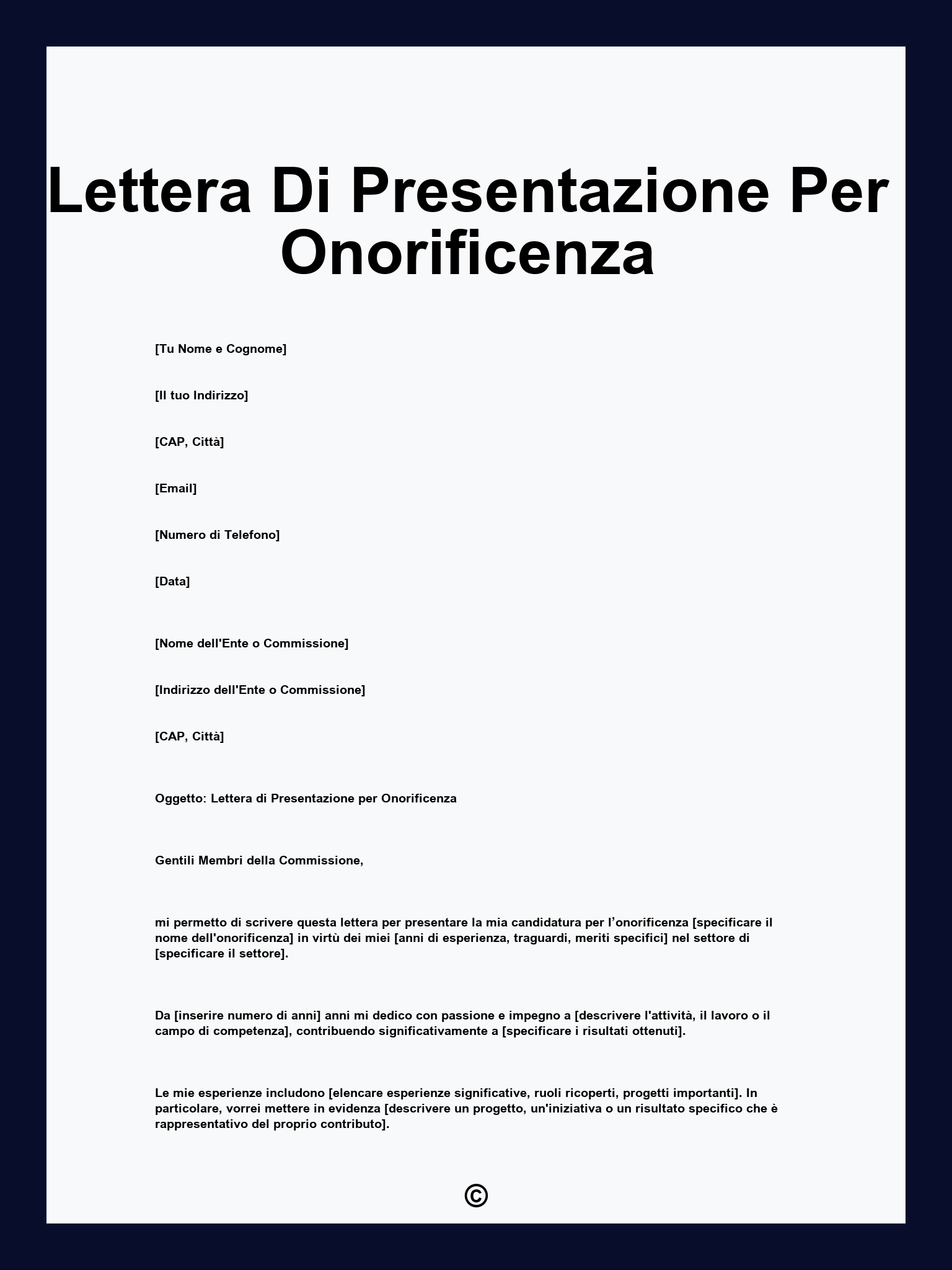 Lettera Di Presentazione Per Onorificenza
