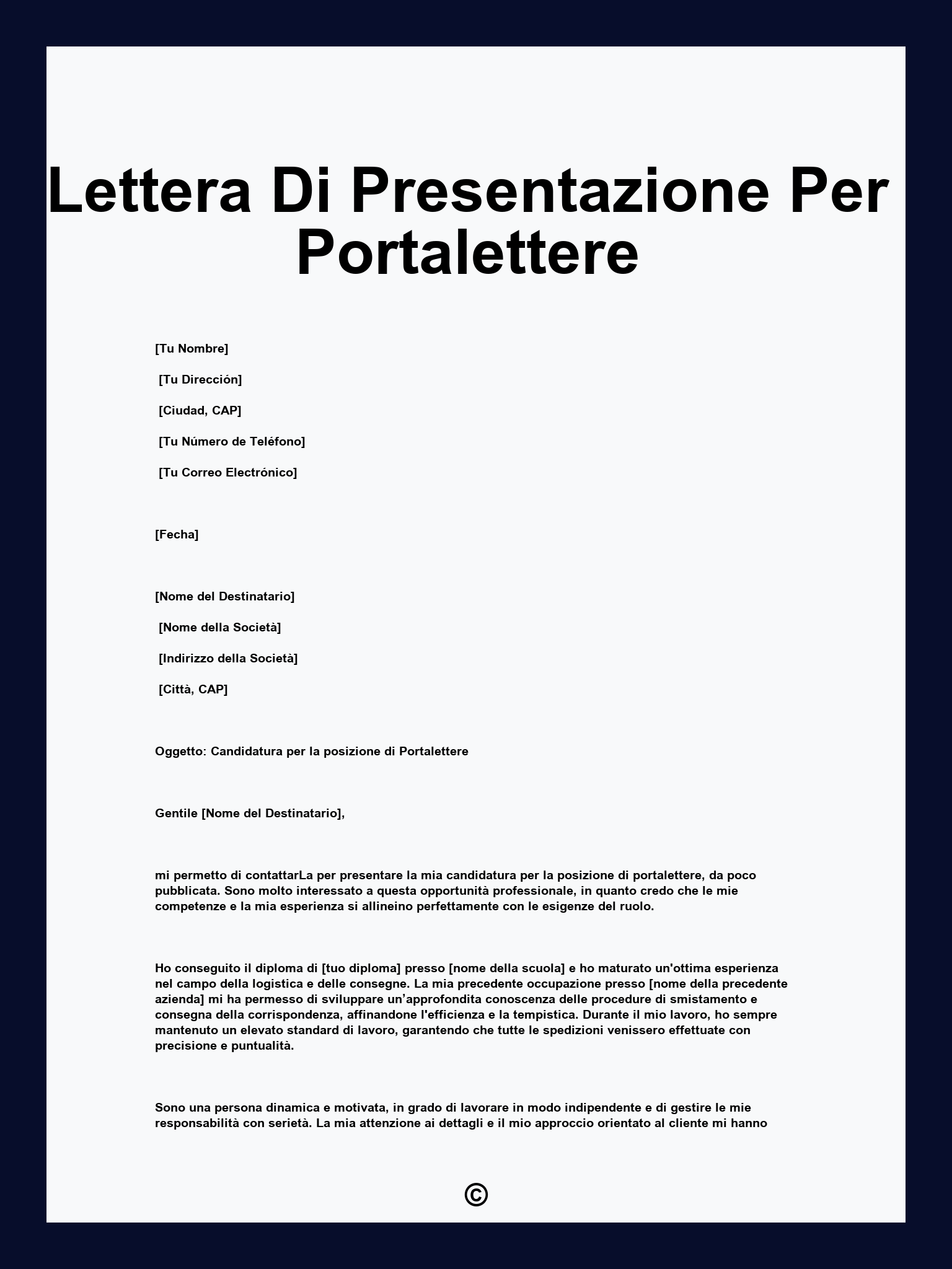 Lettera Di Presentazione Per Portalettere