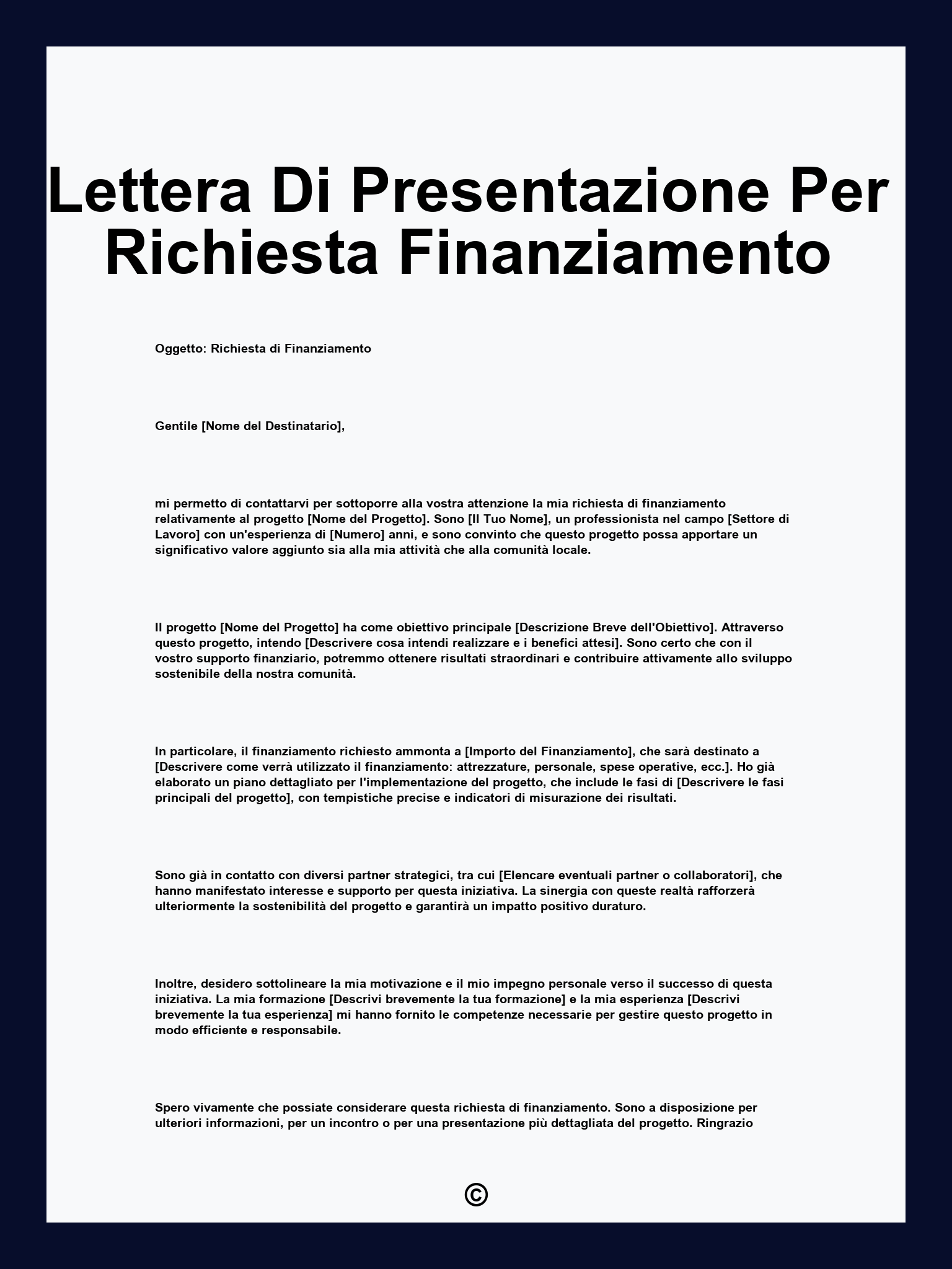 Lettera Di Presentazione Per Richiesta Finanziamento