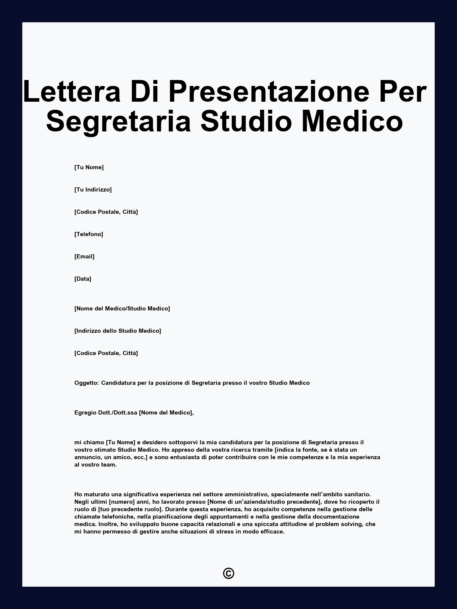 Lettera Di Presentazione Per Segretaria Studio Medico
