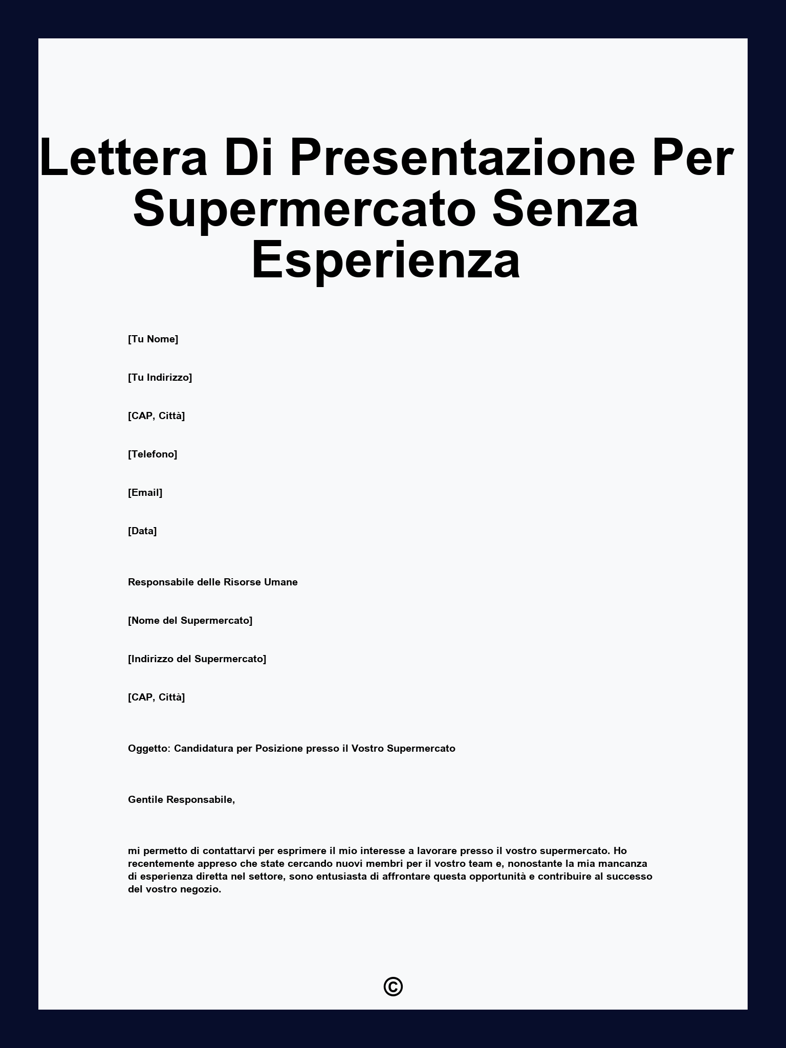 Lettera Di Presentazione Per Supermercato Senza Esperienza