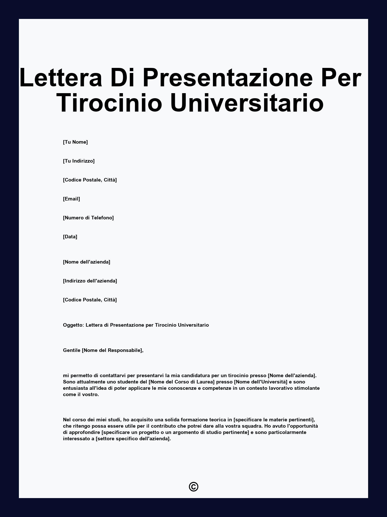 Lettera Di Presentazione Per Tirocinio Universitario
