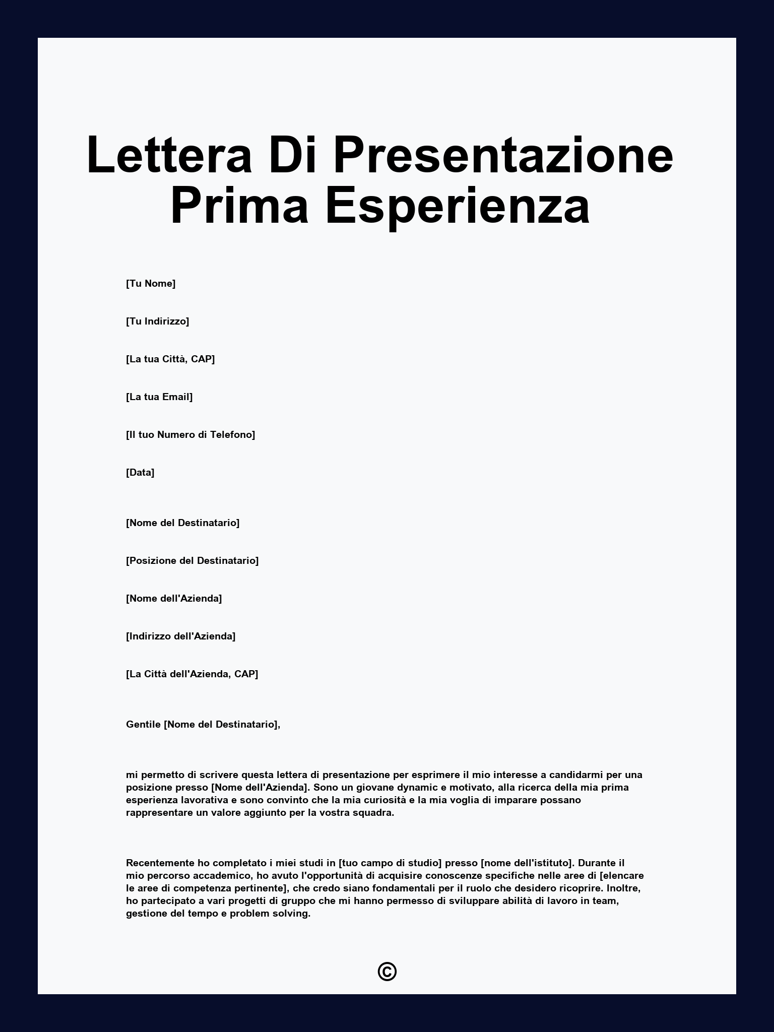 Lettera Di Presentazione Prima Esperienza