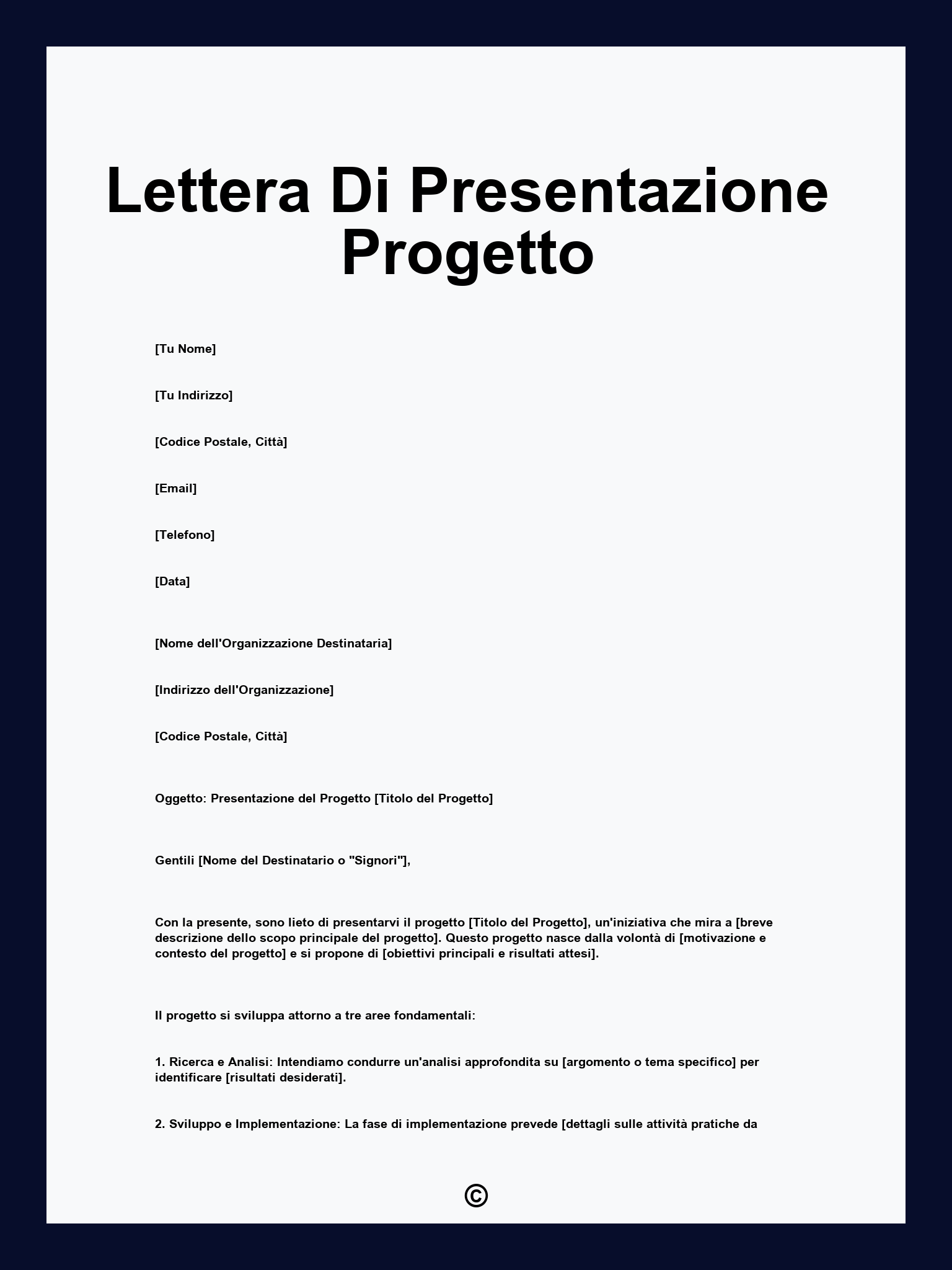 Lettera Di Presentazione Progetto