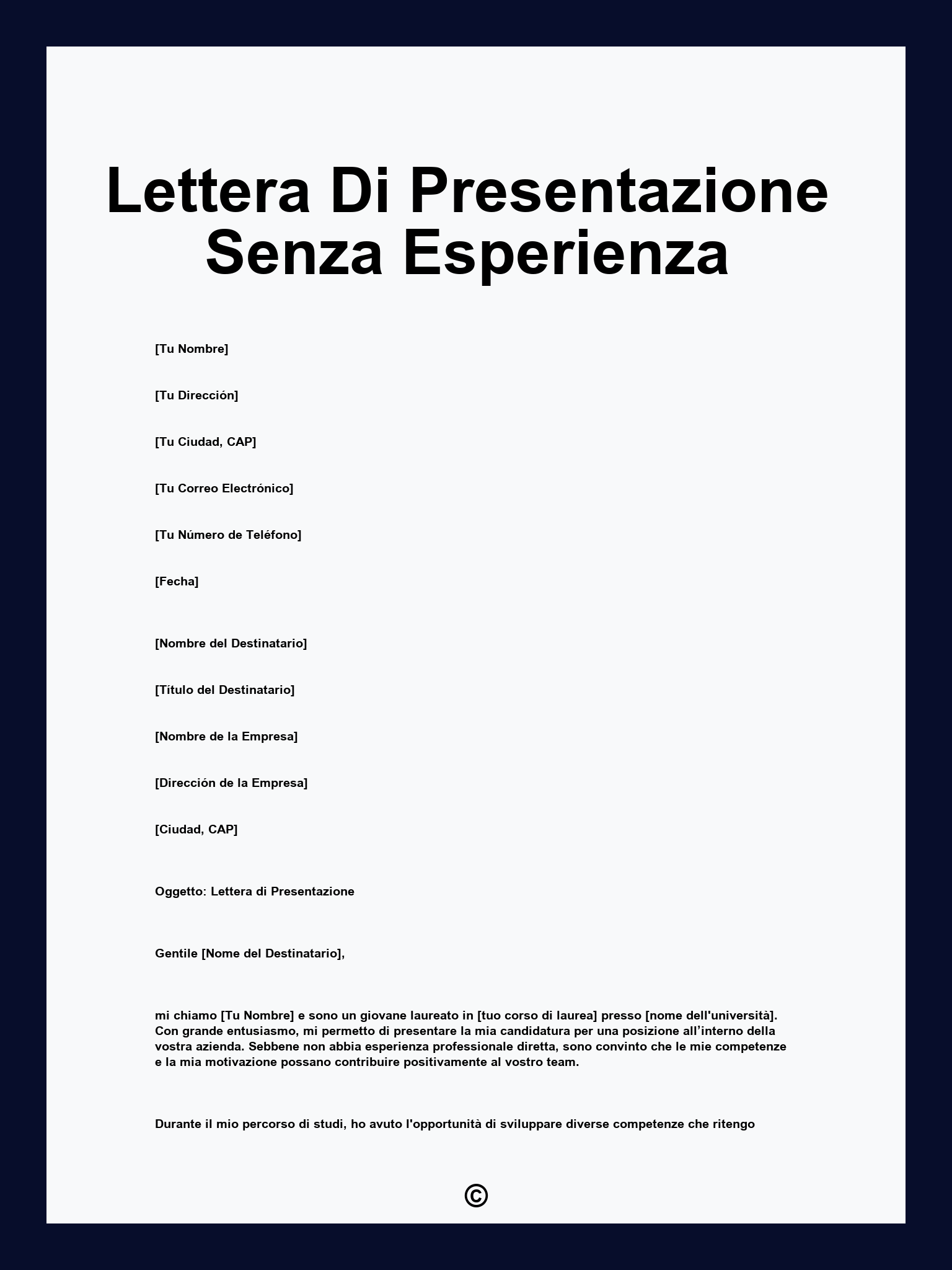 Lettera Di Presentazione Senza Esperienza