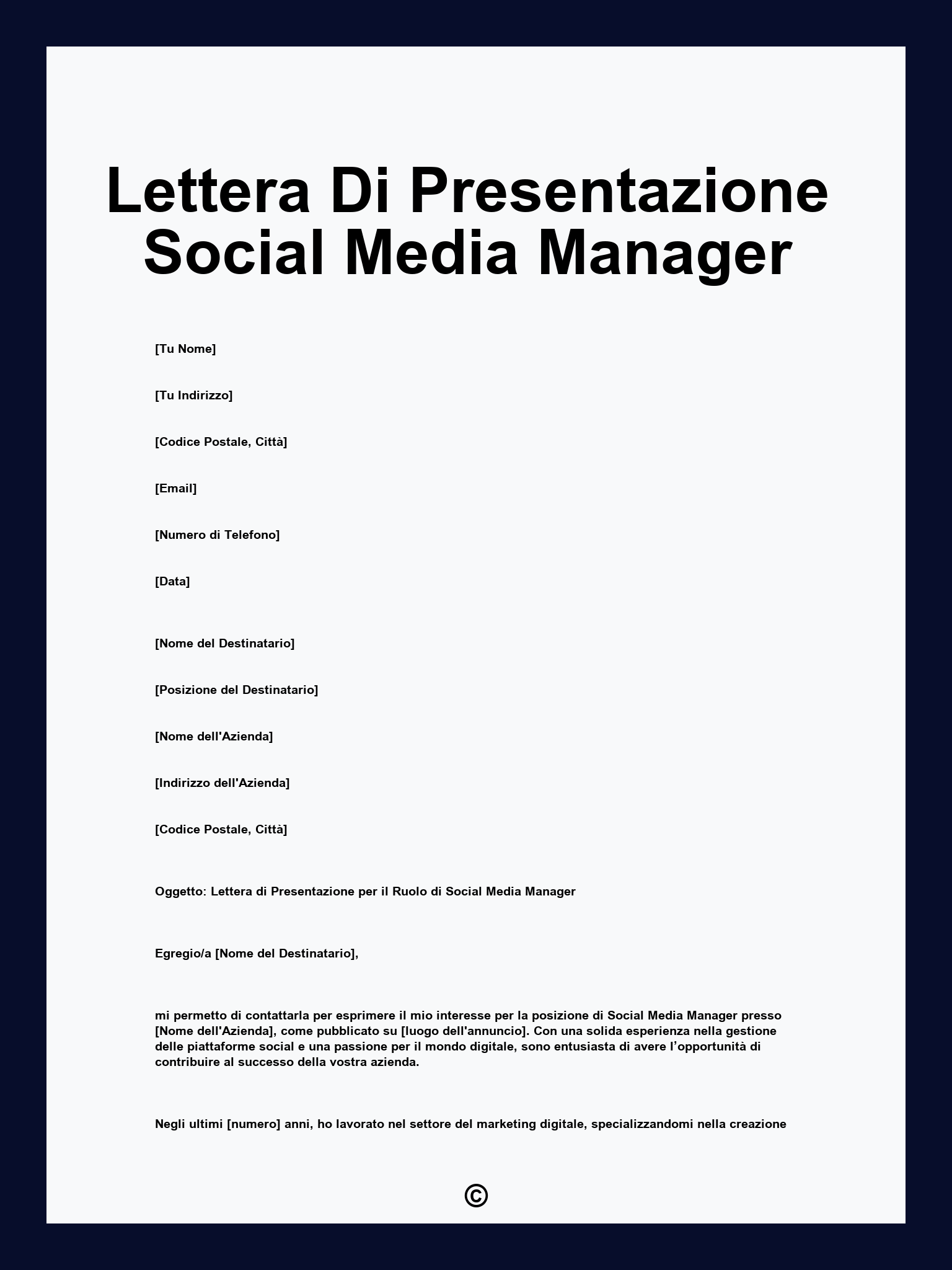 Lettera Di Presentazione Social Media Manager
