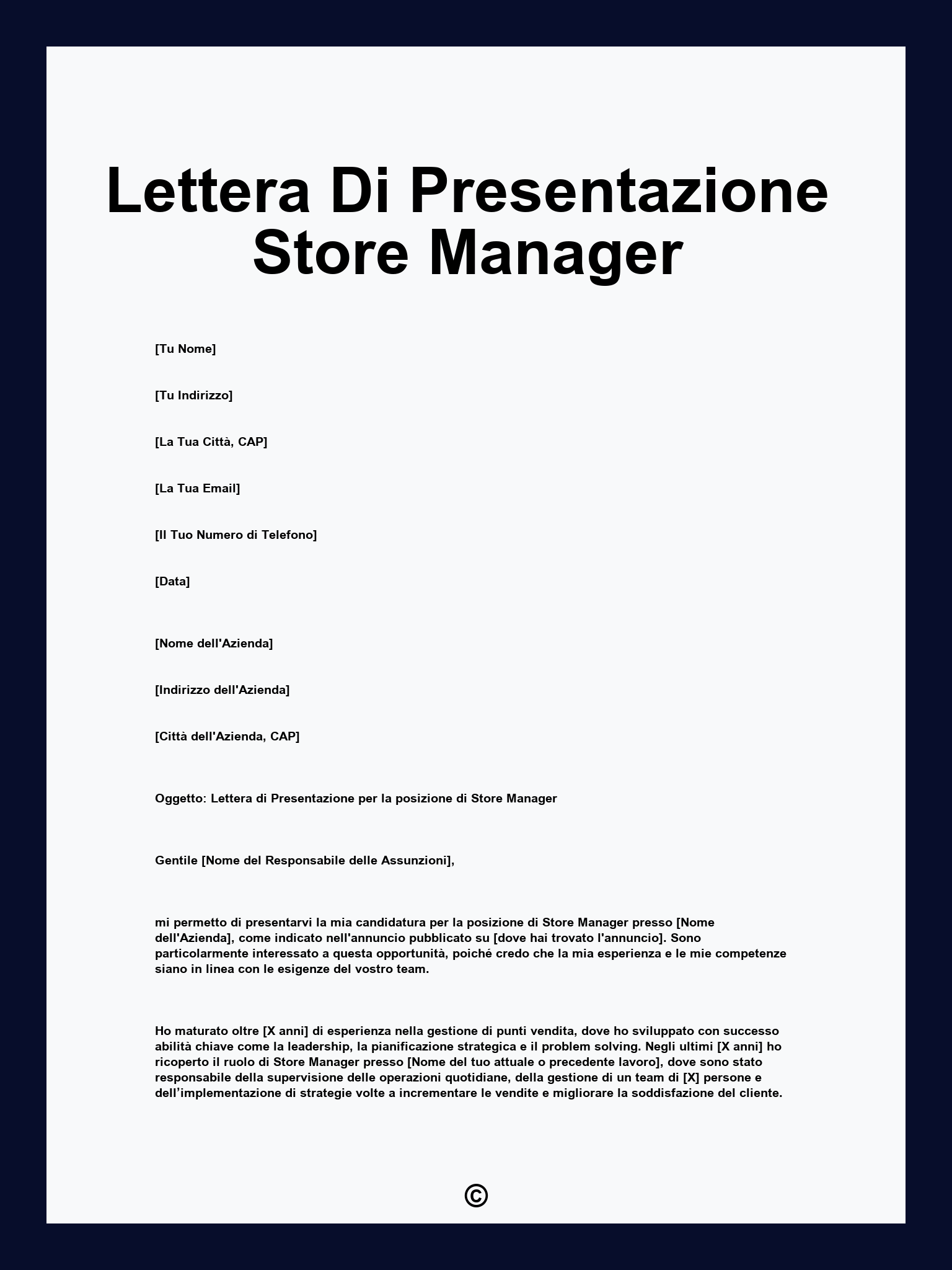 Lettera Di Presentazione Store Manager