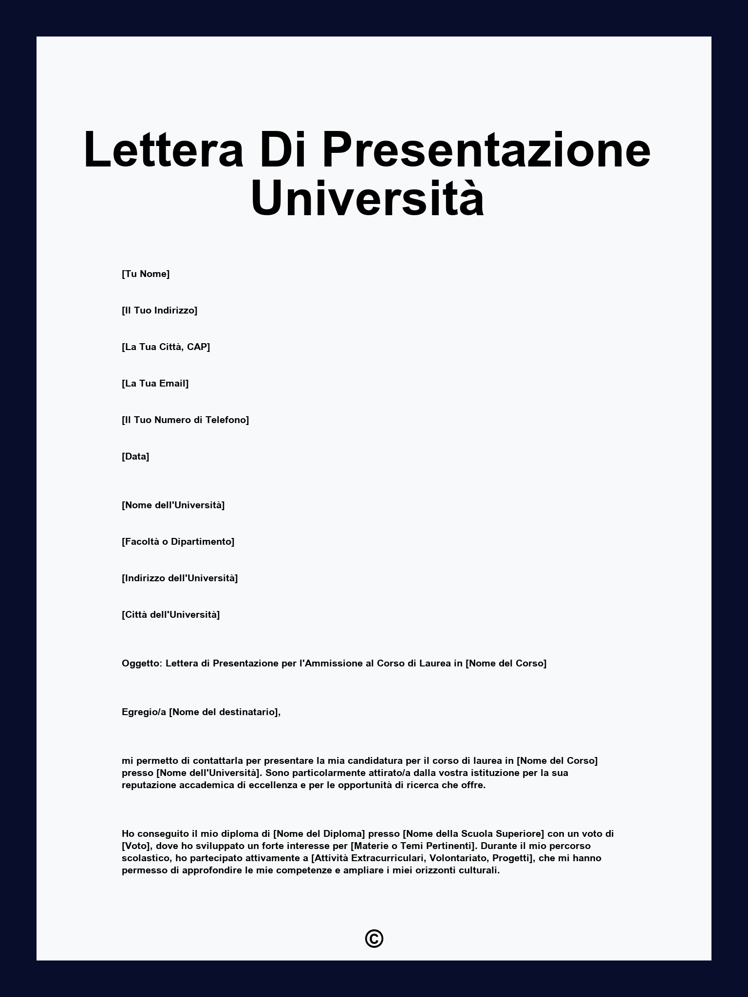 Lettera Di Presentazione Università