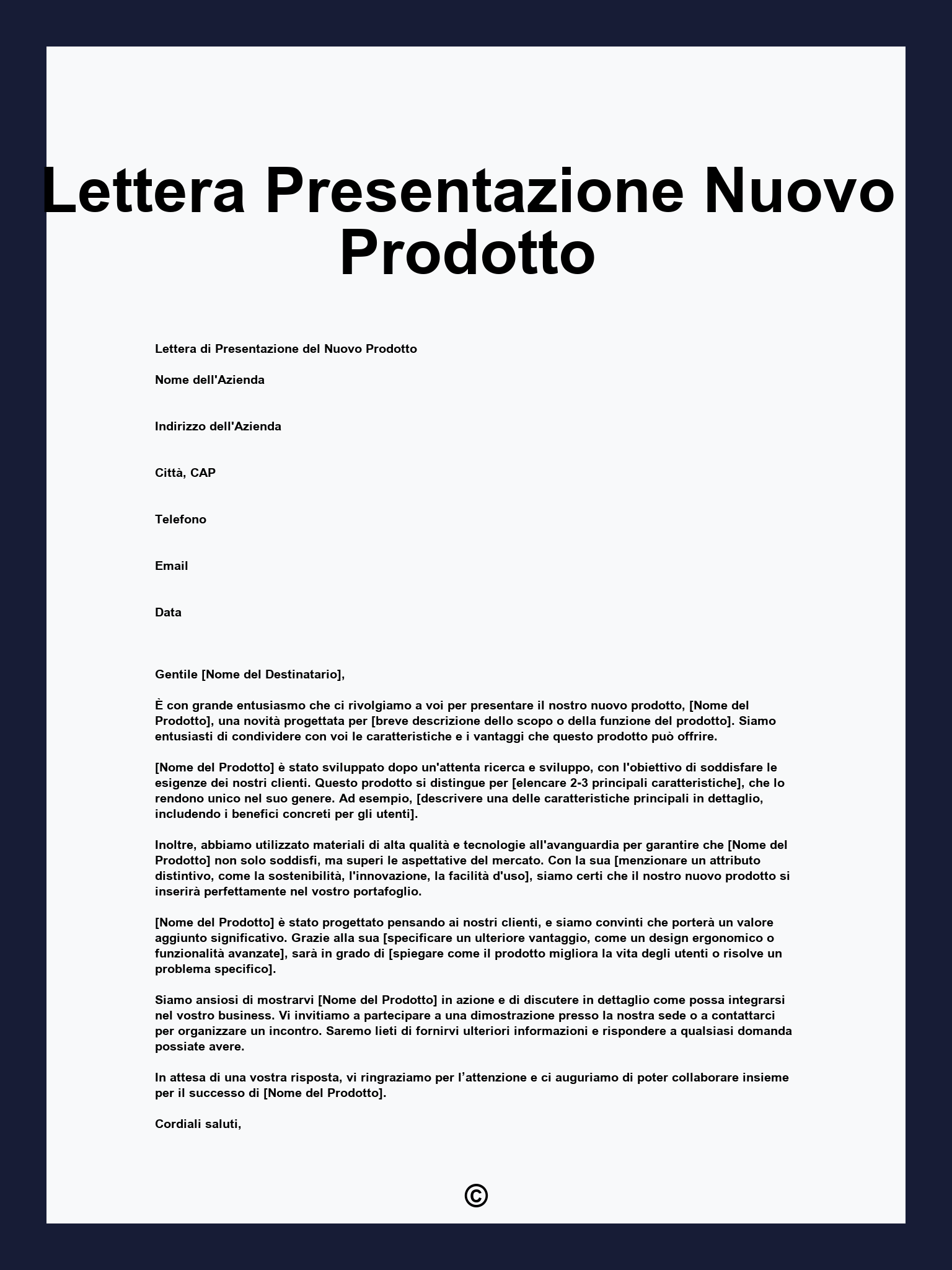 Lettera Presentazione Nuovo Prodotto